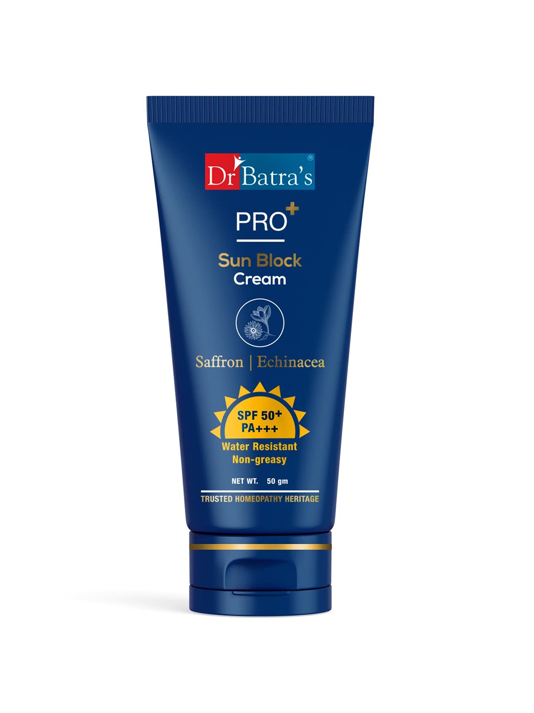 

Dr. Batras PRO+ Sun Block SPF50+ PA+++ Sunscreen with Saffron & Echinacea - 50g, Navy blue