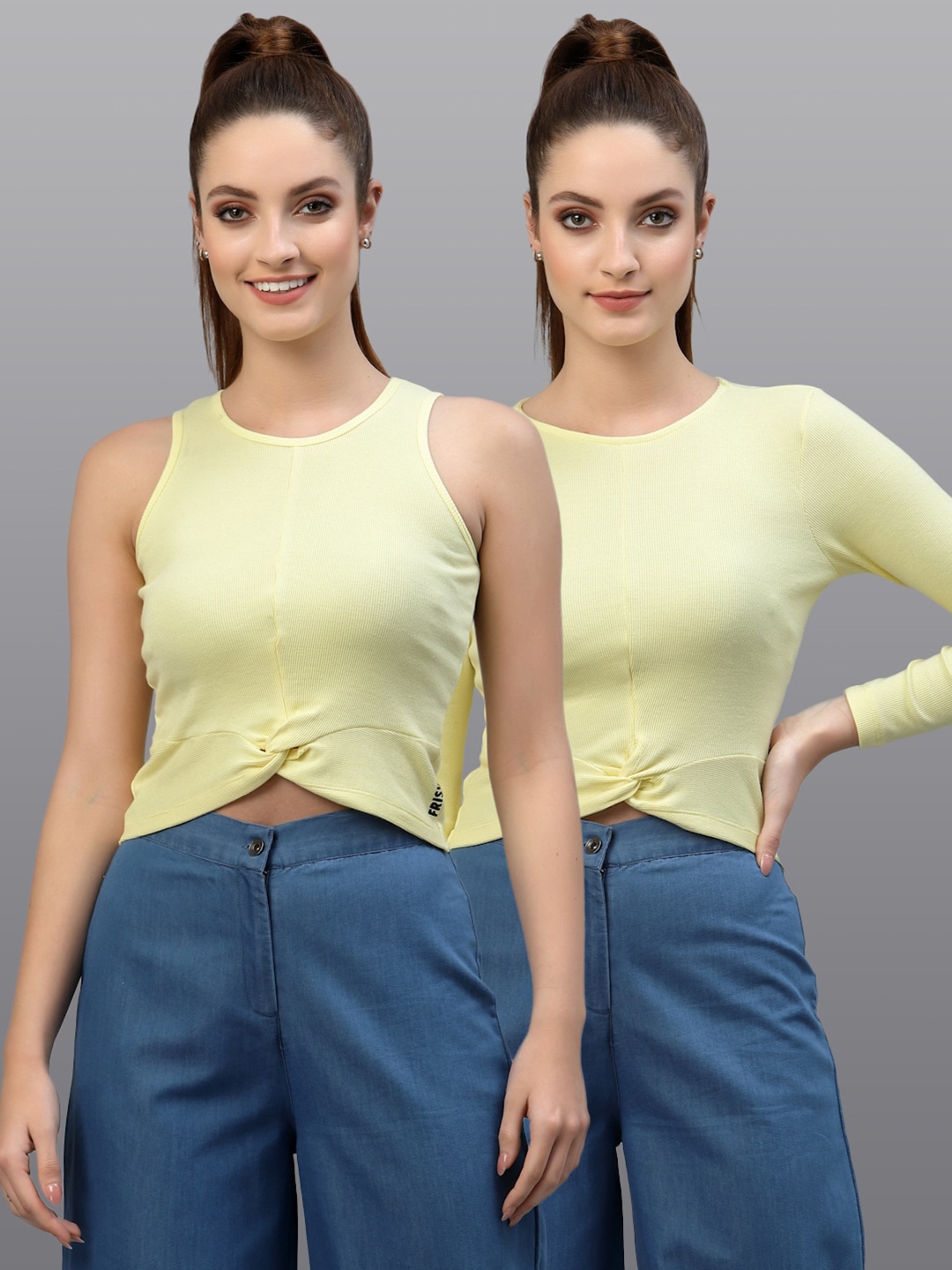 

Friskers Women Yellow Set Of 2 Crop Top