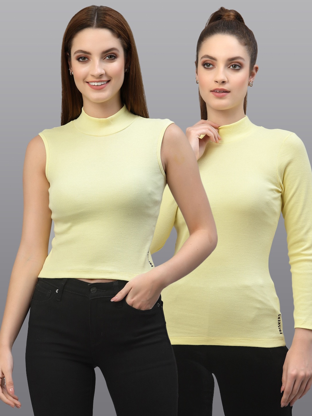 

Friskers Women Pack Of 2 Yellow Solid Tops