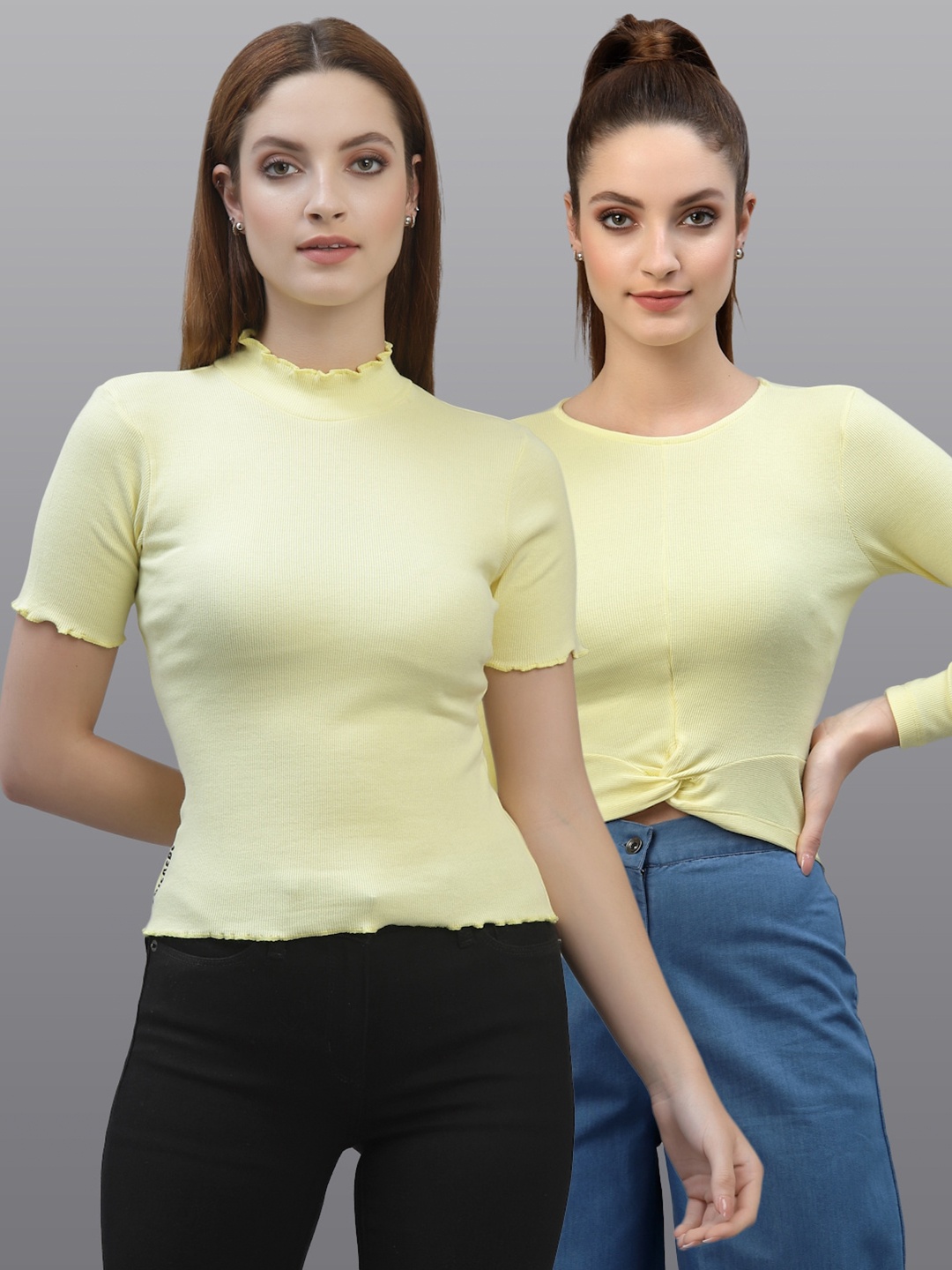 

Friskers Women Yellow Set Of 2 Crop Top