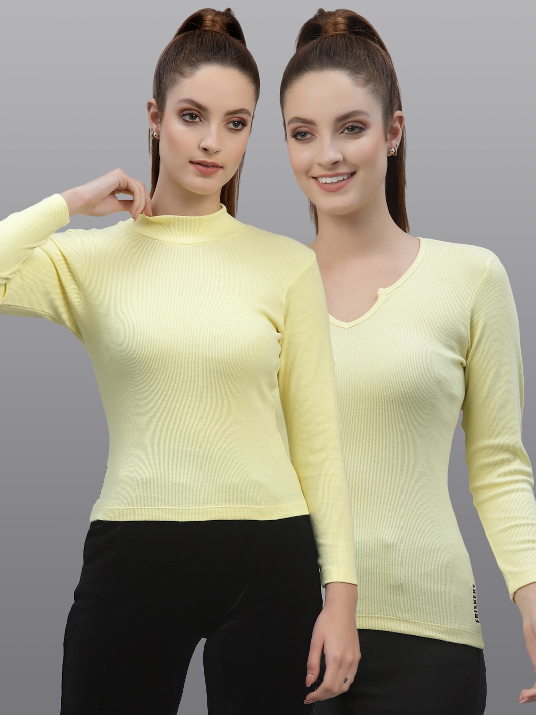 

Friskers Women Pack of 2 Solid Tops, Yellow