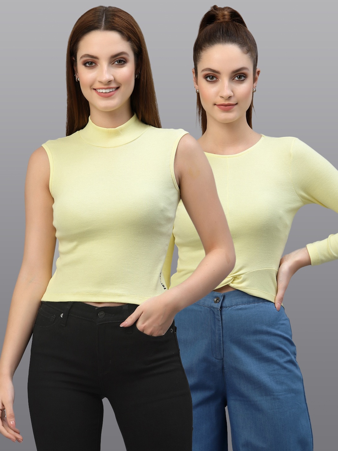 

Friskers Women Yellow Set Of 2 Crop Top