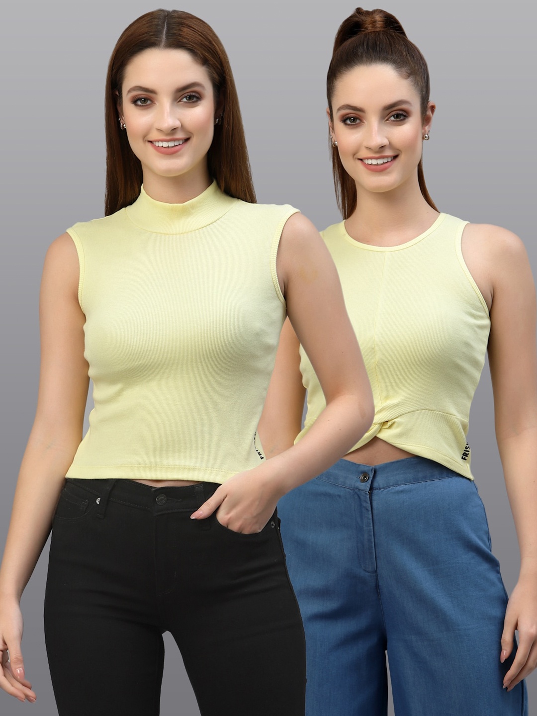 

Friskers Women Yellow Set Of 2 Crop Top