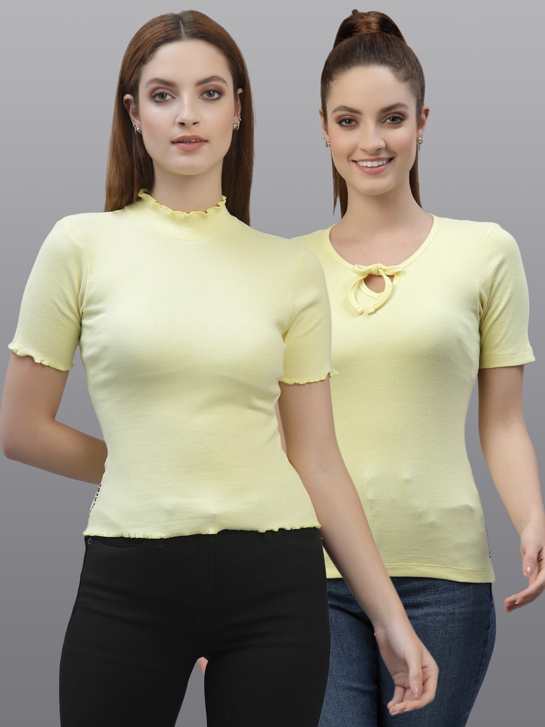 

Friskers Pack Of 2 Yellow Tie-Up Neck Top