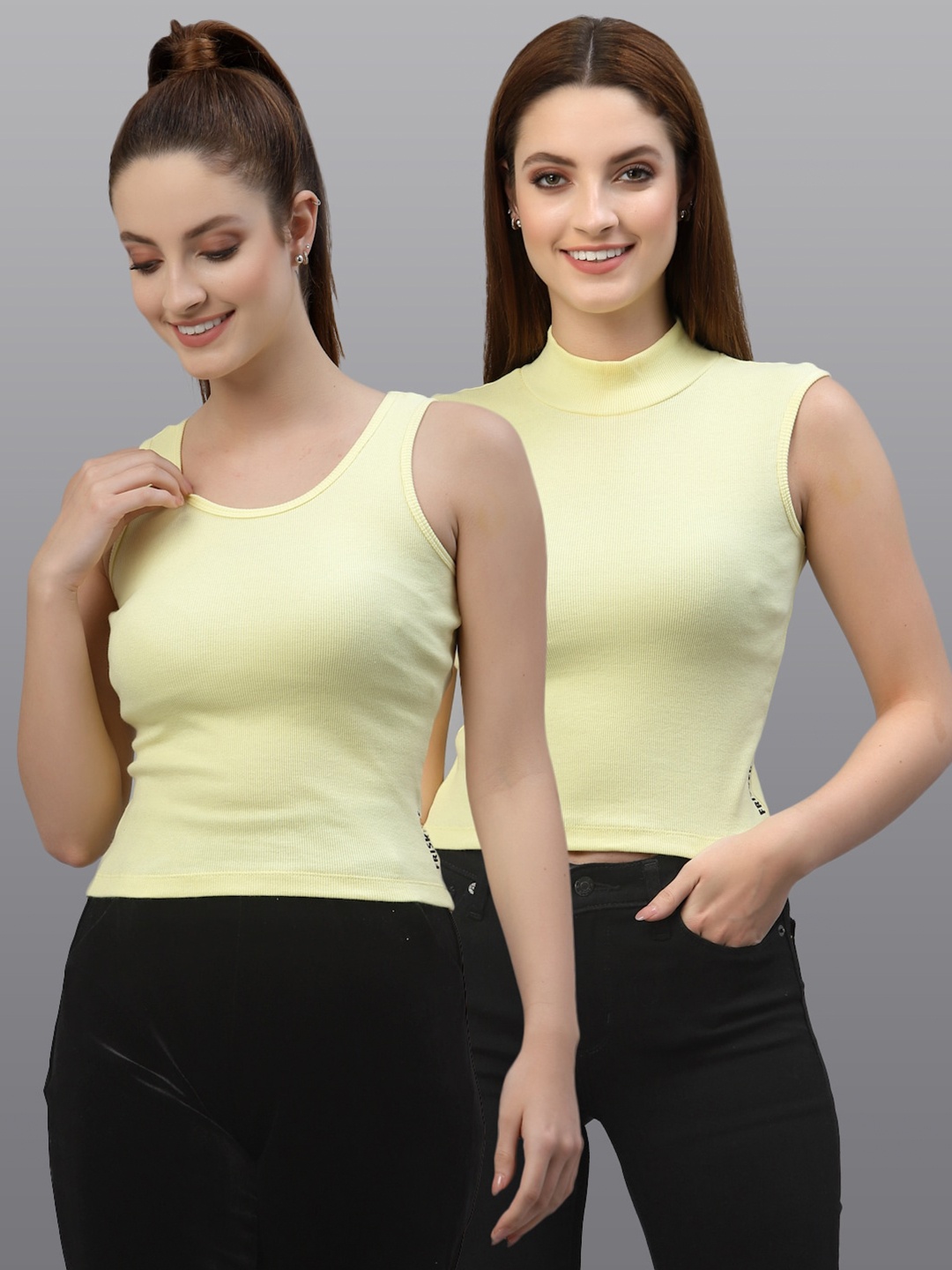 

Friskers Pack Of 2 Yellow Tank Crop Top