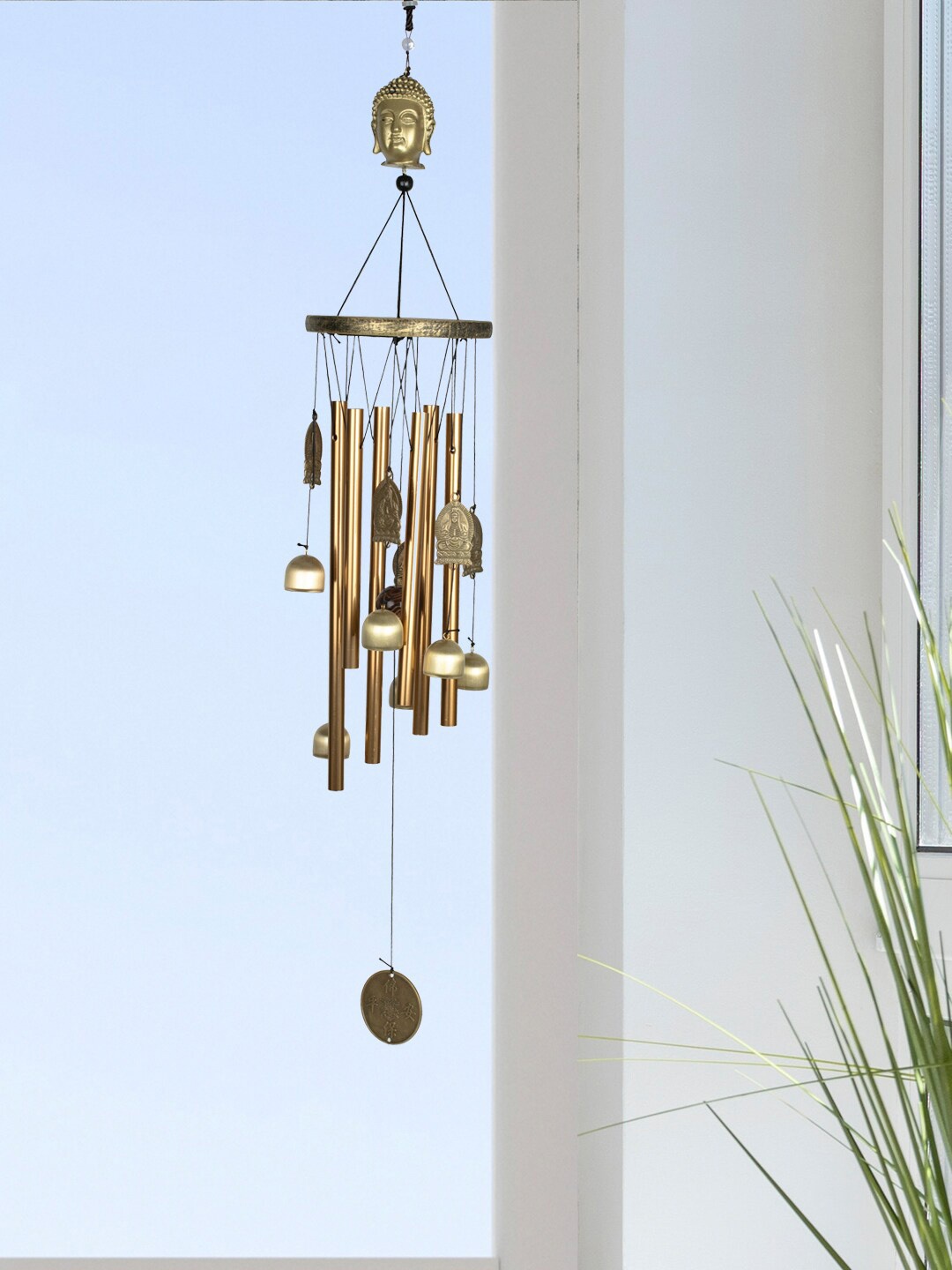 

HomeTown Gold Toned Jewel Metal Buddha Windchime