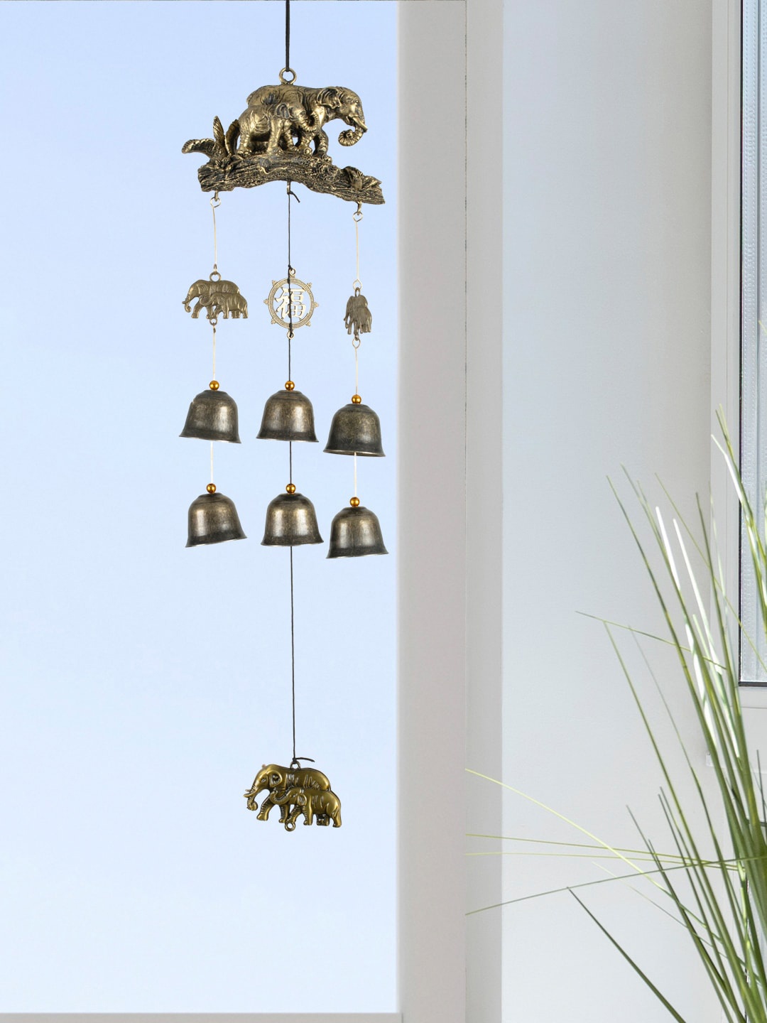 

HomeTown Copper Metal Elephant Forest Windchime