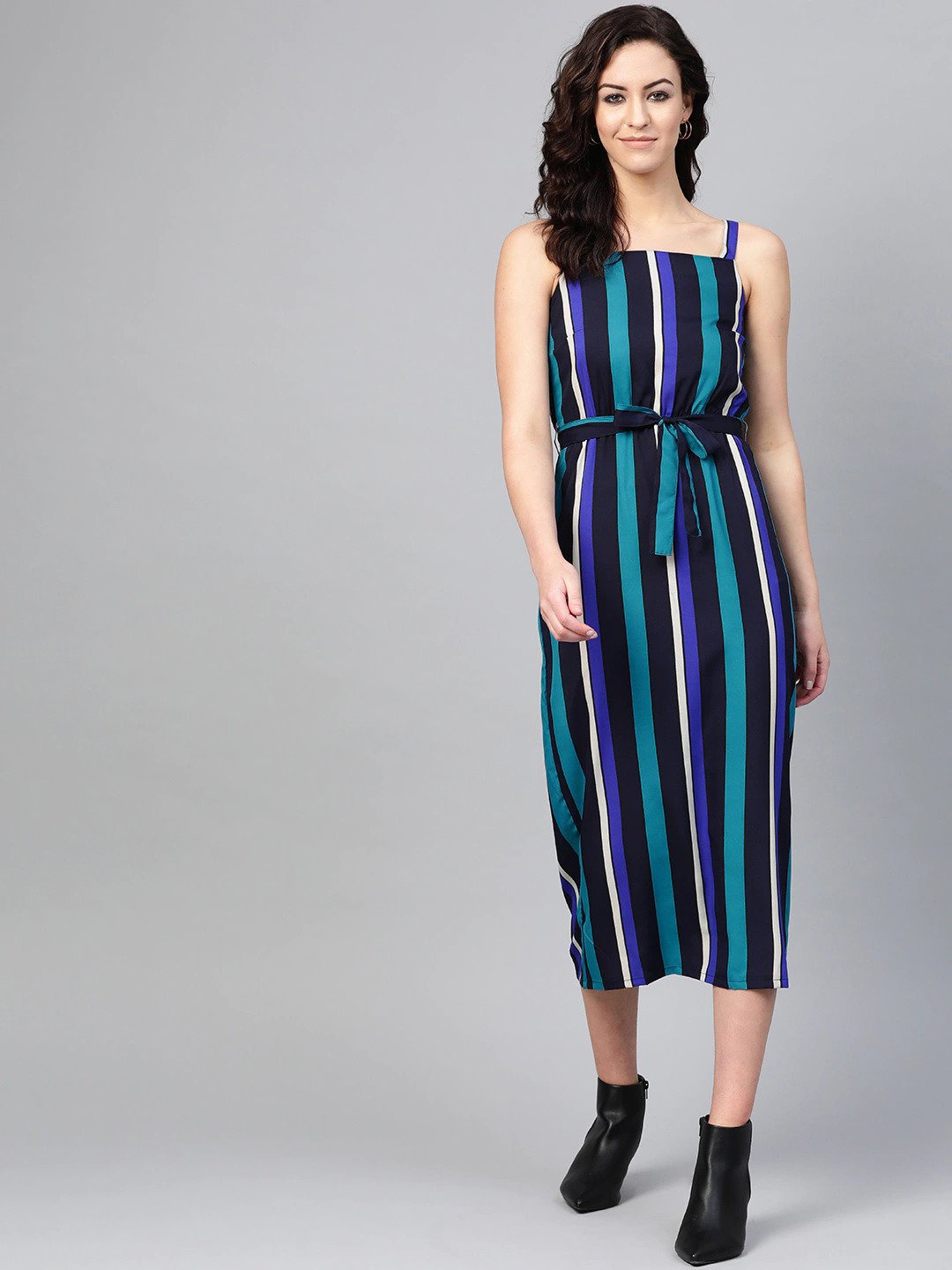 

SIRIKIT Blue Striped Crepe A-Line Midi Dress