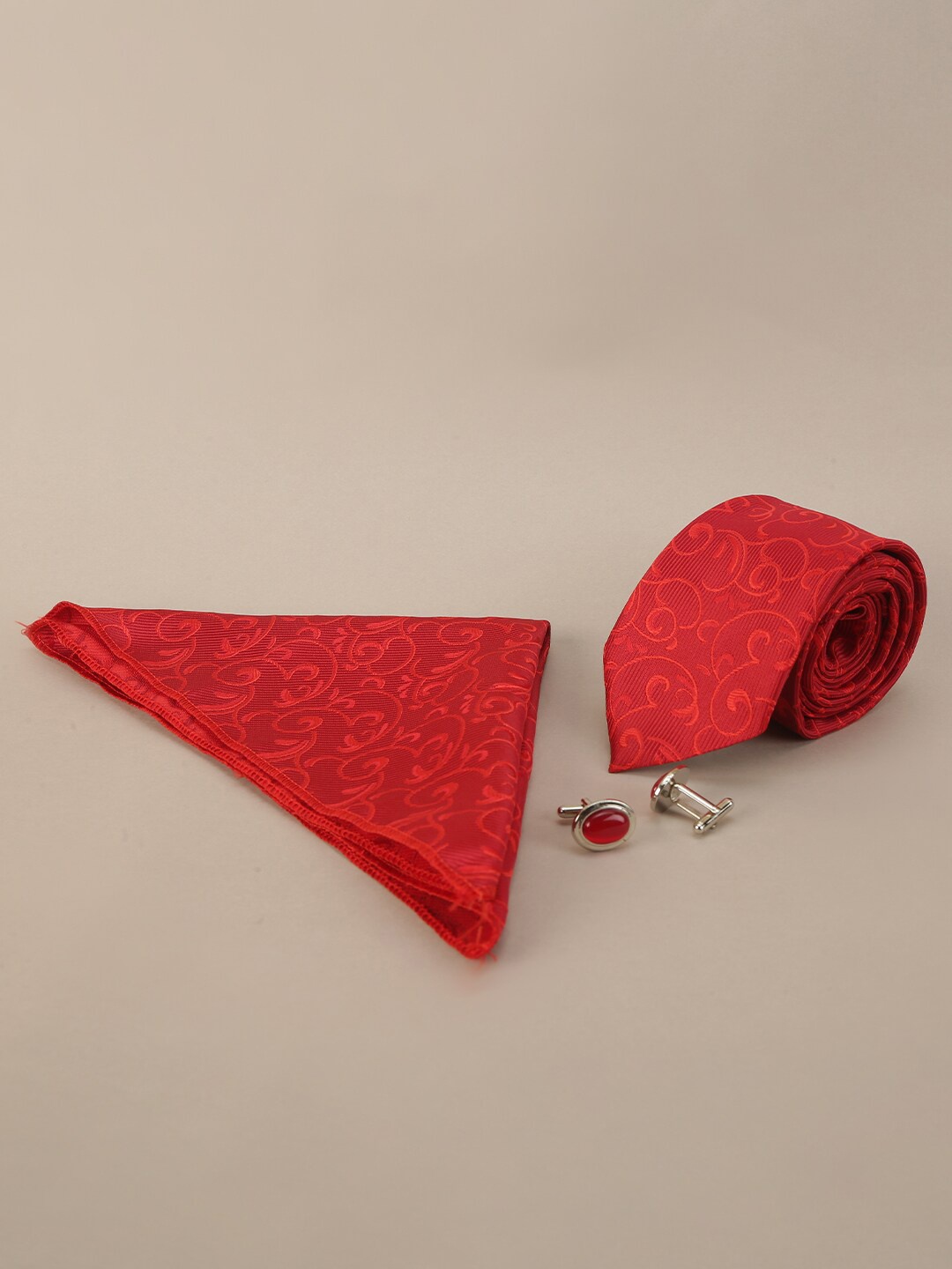 

ELLIS Men Red Self-Design Accessory Gift Set