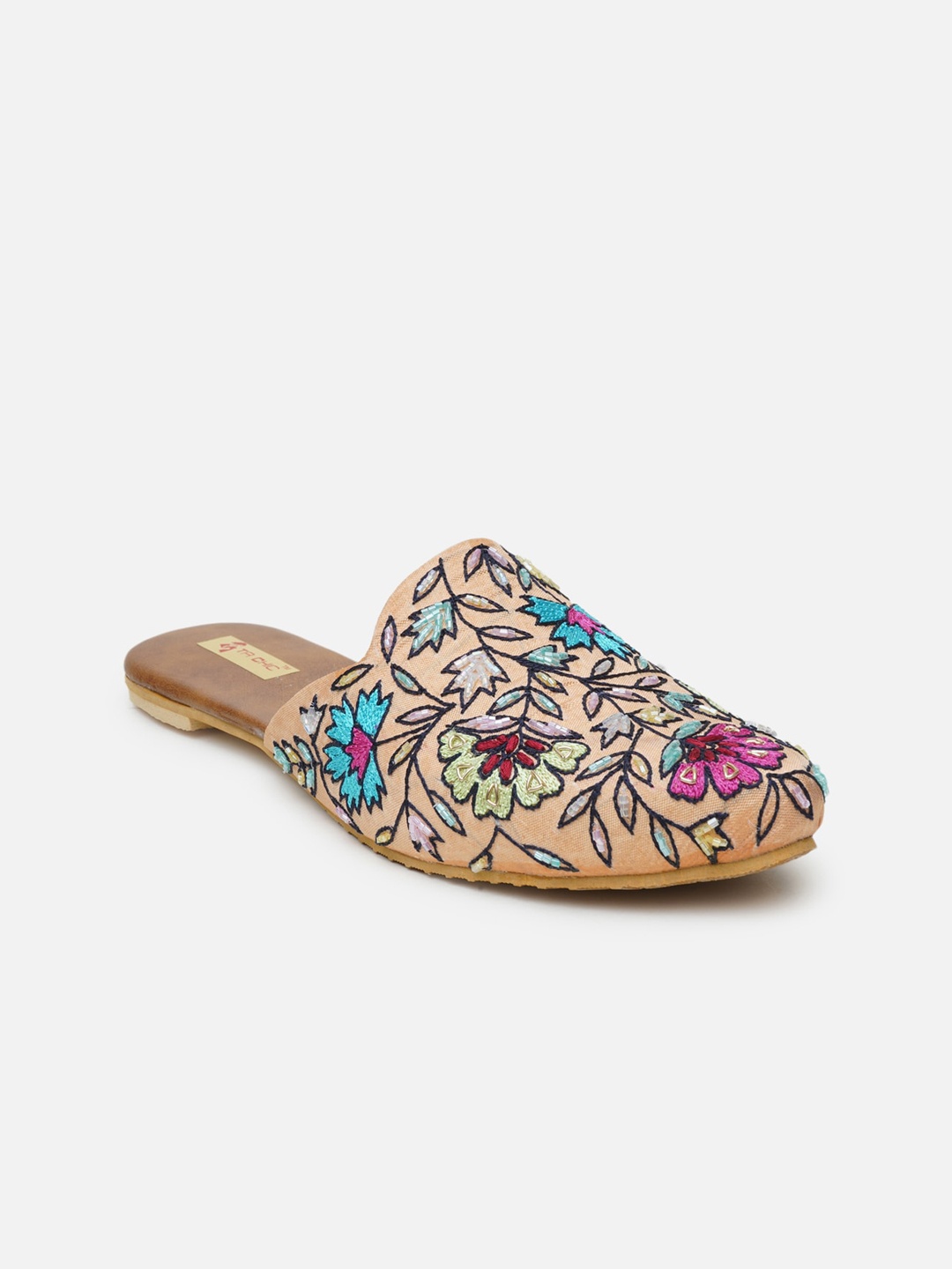 

Ta Chic Women Peach-Coloured Printed Ethnic Mules Flats