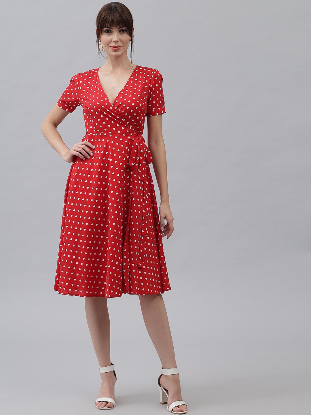 

emeros Red Crepe A-Line Midi Dress