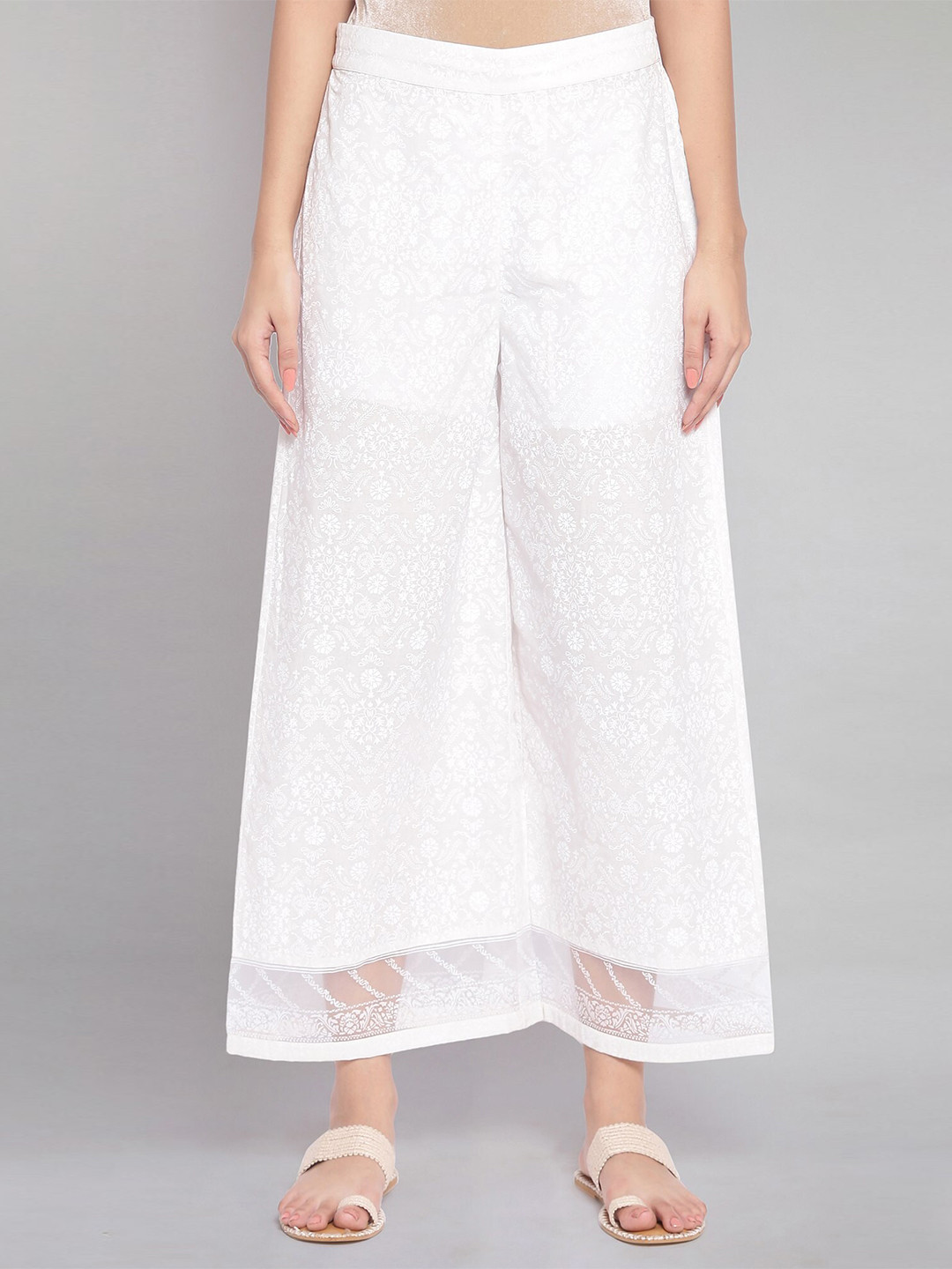 

W Women Beige Floral Printed Ethnic Palazzos