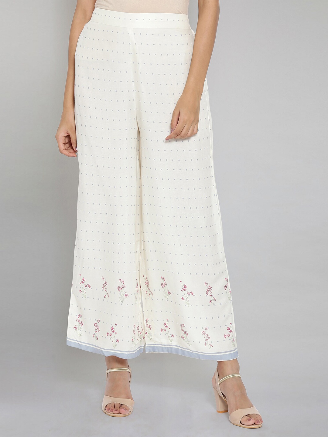 

W Women Beige Floral Printed Ethnic Palazzos