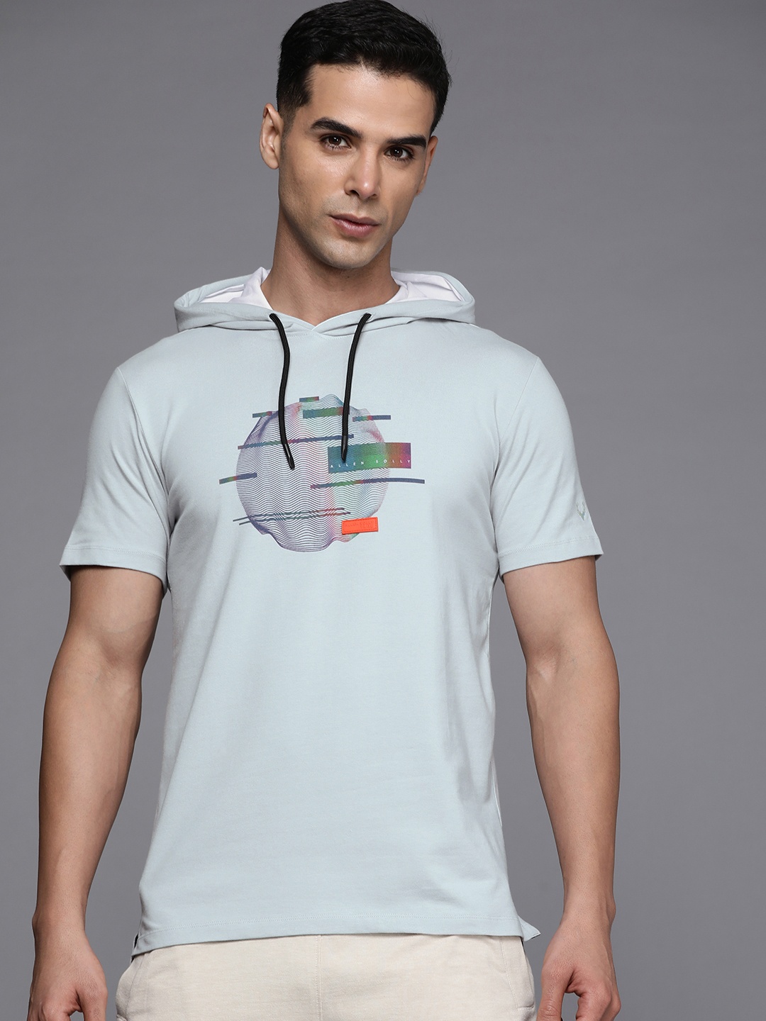 

Allen Solly Tribe Men Graphic Printed Hooded Applique T-shirt, Grey
