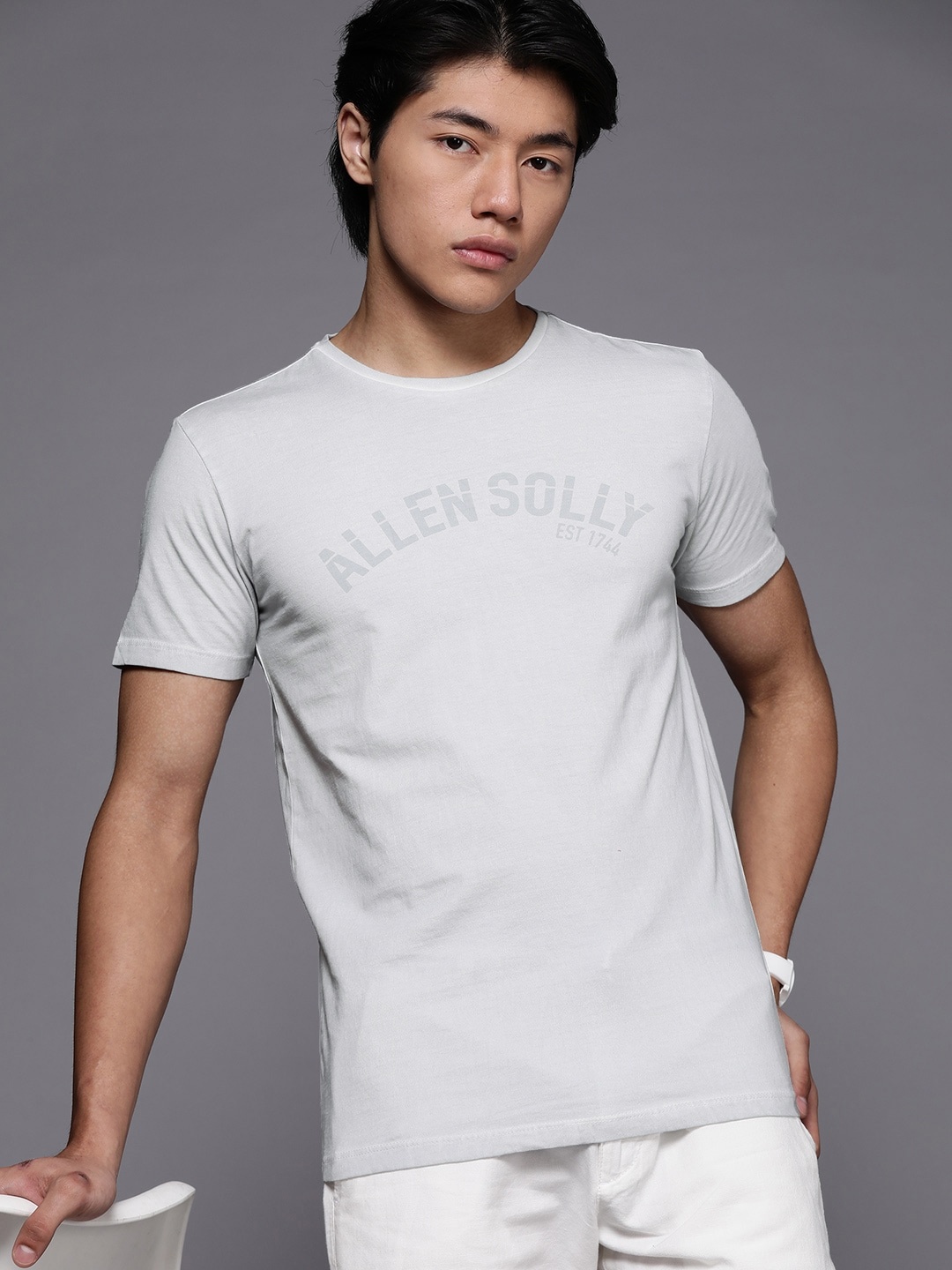 

Allen Solly Sport Men Grey Brand Logo Printed Pure Cotton T-shirt