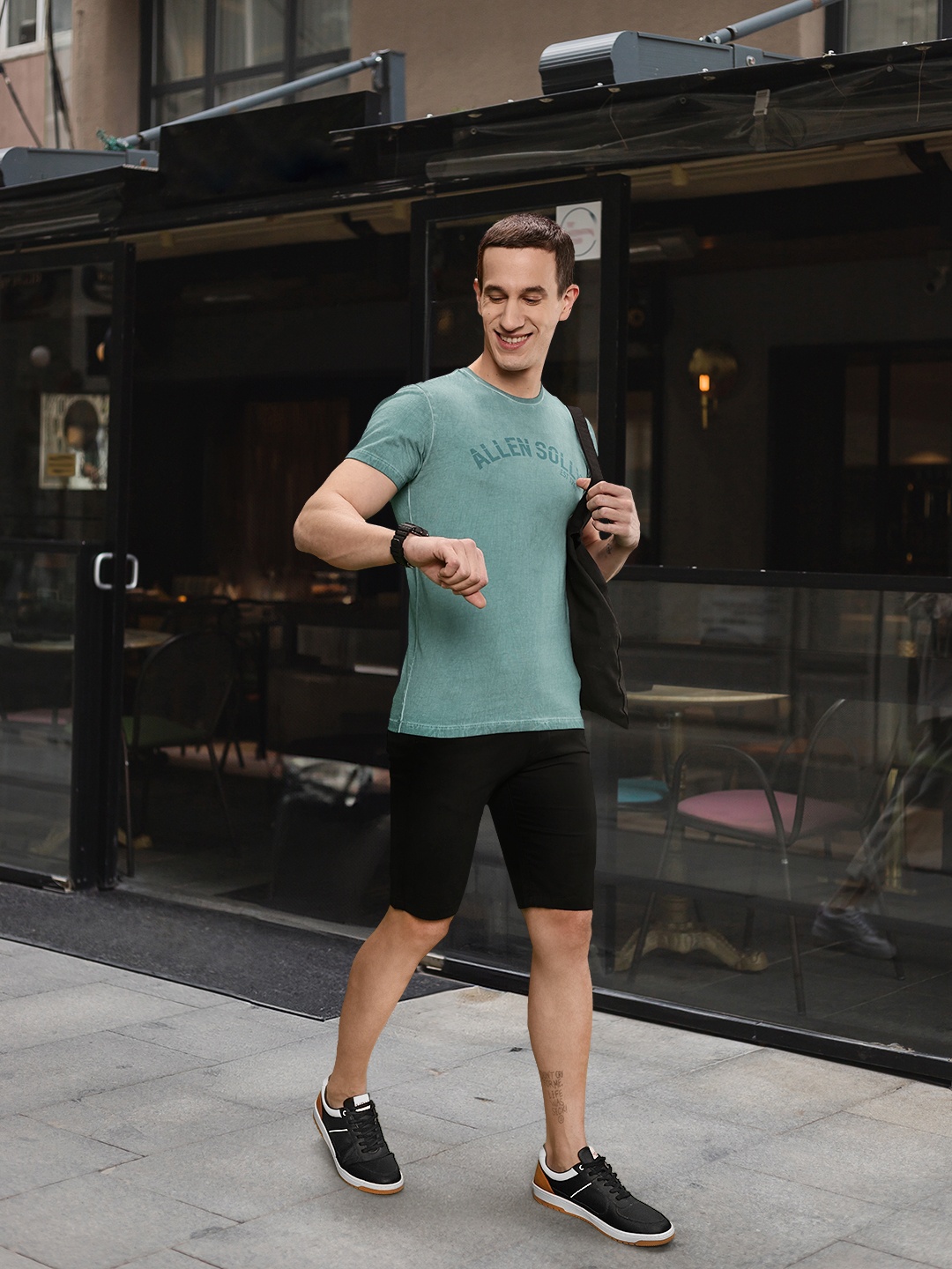 

Allen Solly Sport Men Sea Green Brand Logo Printed Pure Cotton T-shirt