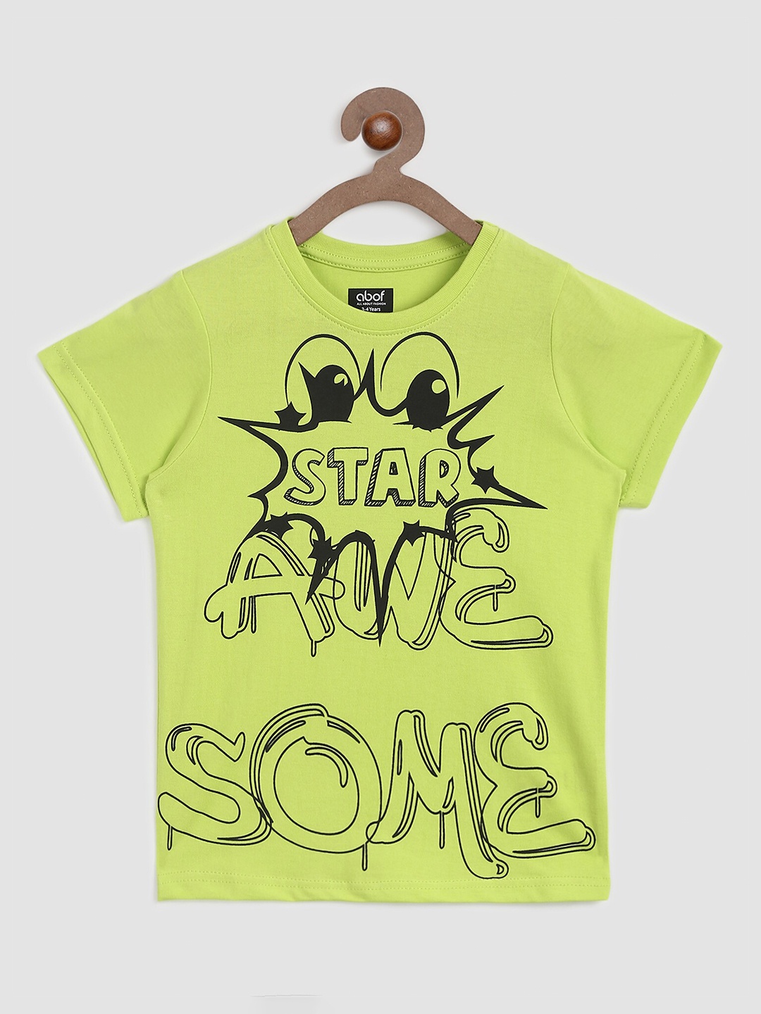 

abof Boys Green Typography Printed Applique T-shirt