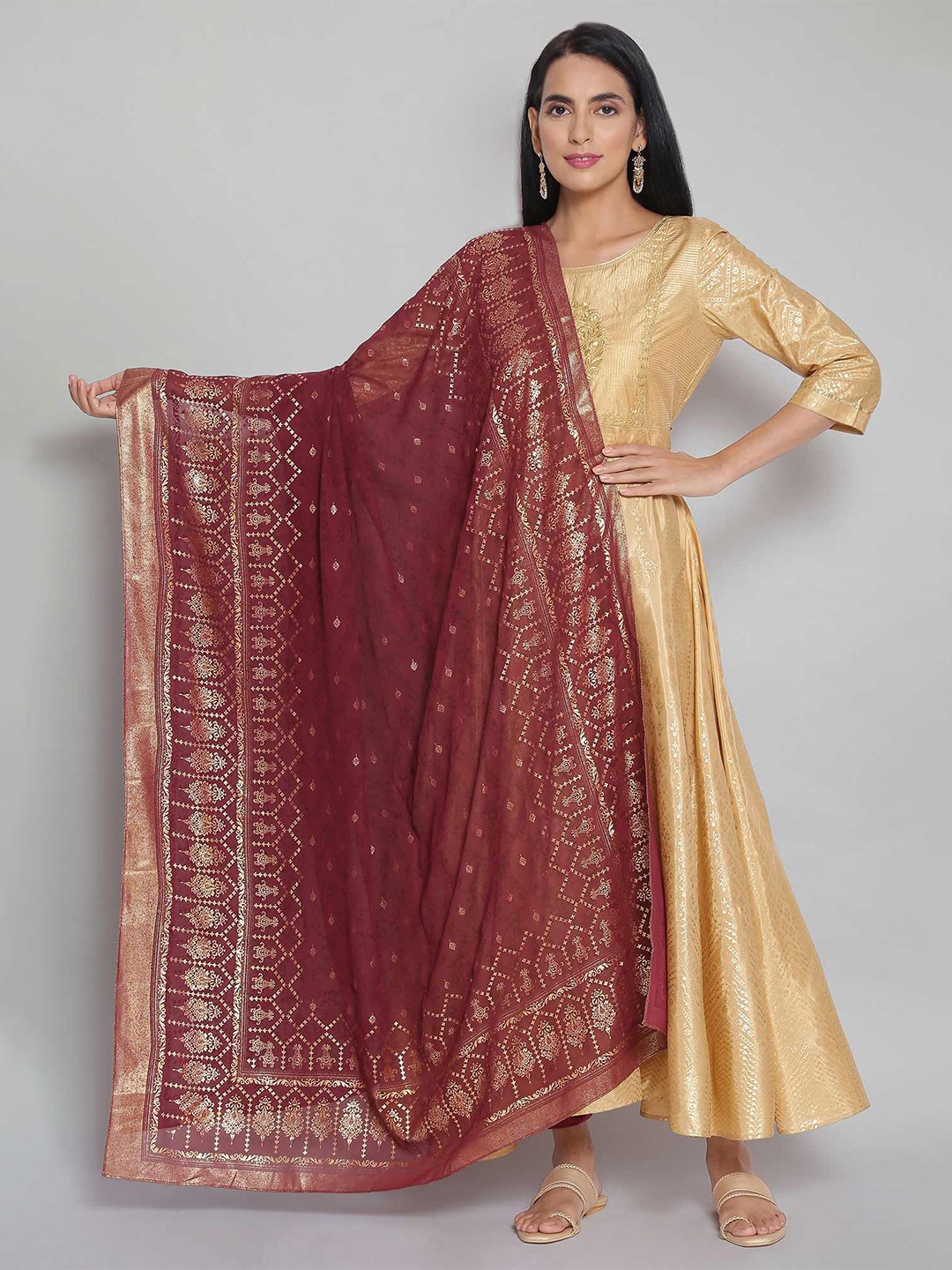 

AURELIA Red & Golden Printed Dupatta