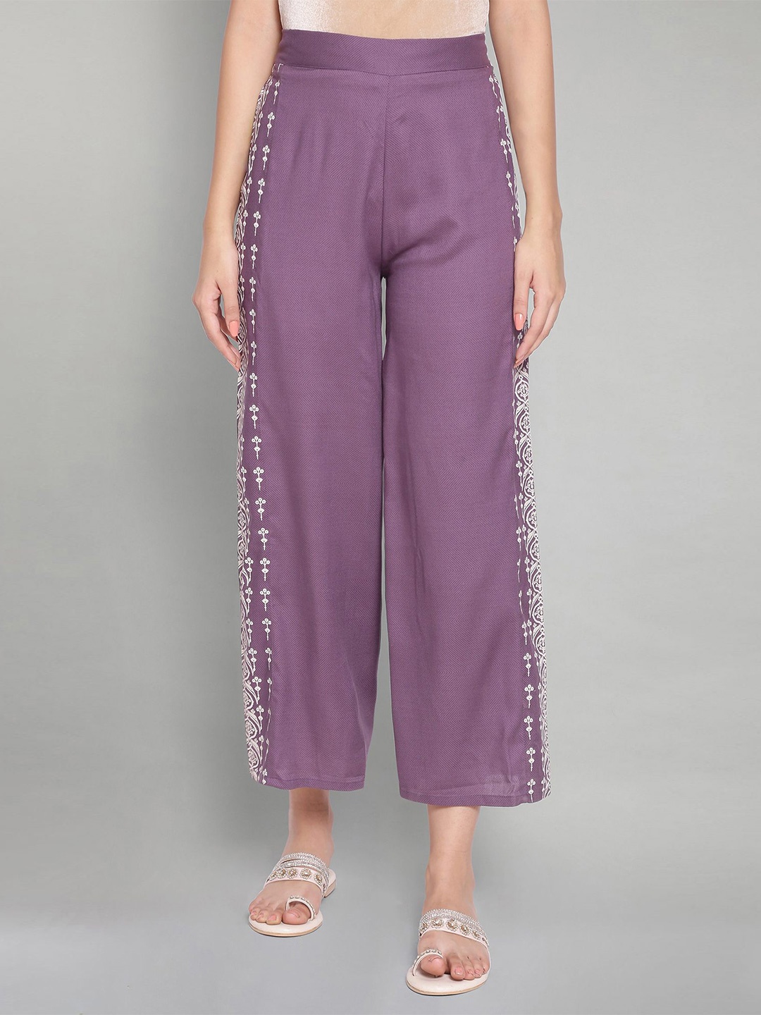 

W Women Purple & White Printed Palazzos