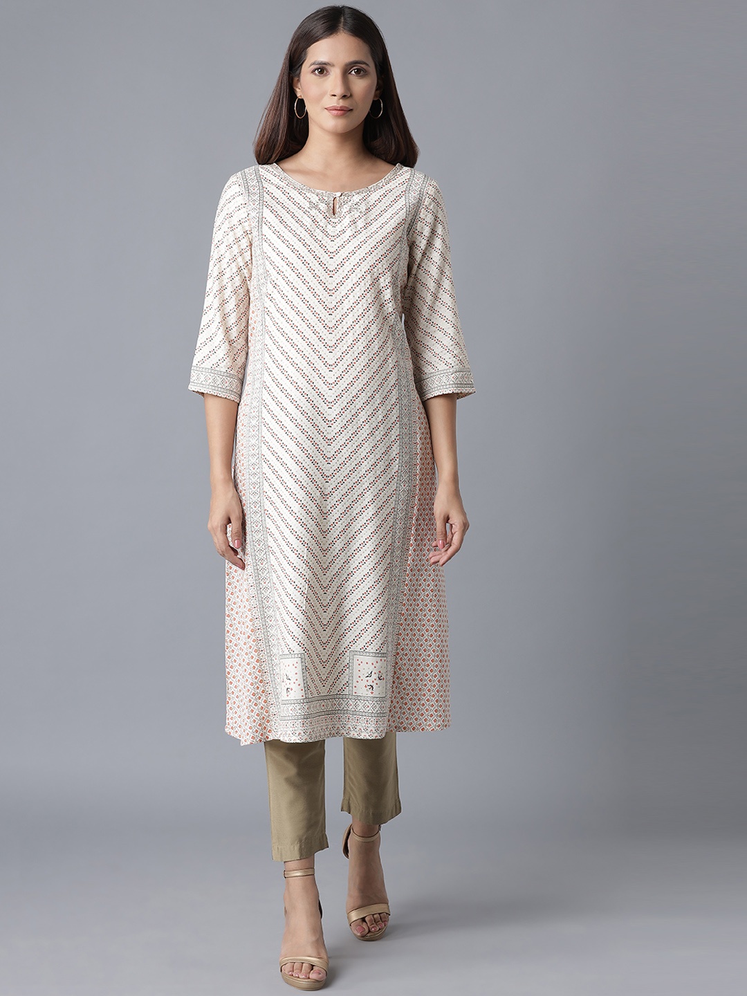 

W Women Beige Geometric Printed Kurta