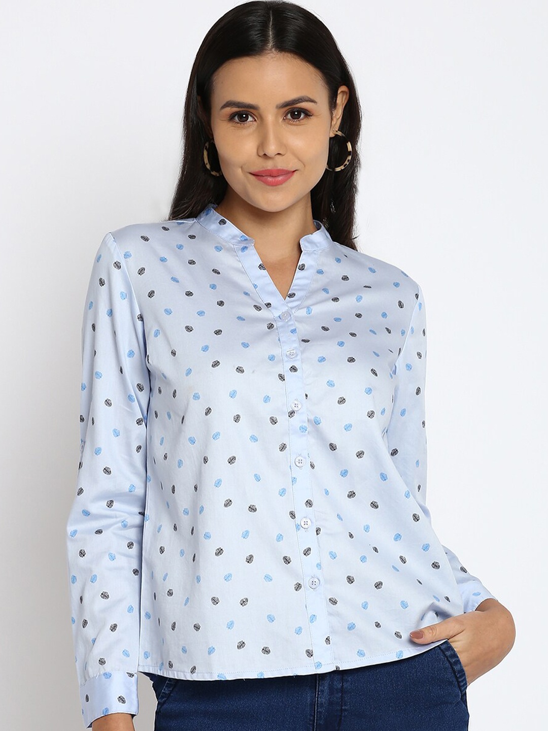 

abof Women Blue Printed Casual Shirt