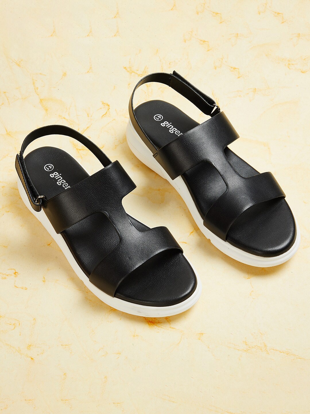 

Ginger by Lifestyle Women Black Solid Comfort Sandals