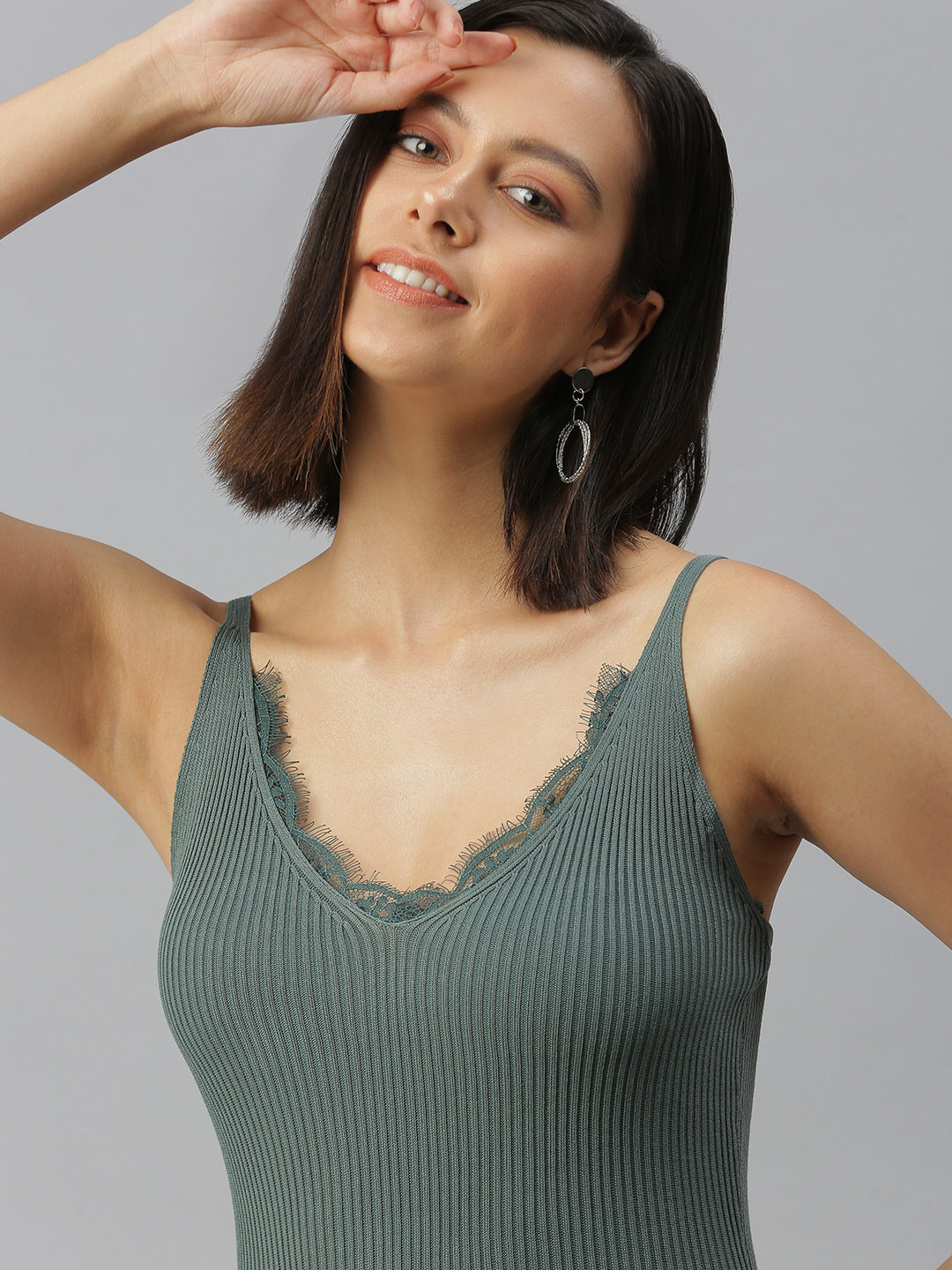 

SHOWOFF Olive Green Striped Bodycon Dress