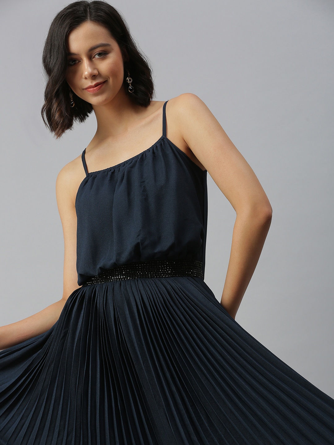 

SHOWOFF Navy Blue Georgette A-Line Dress