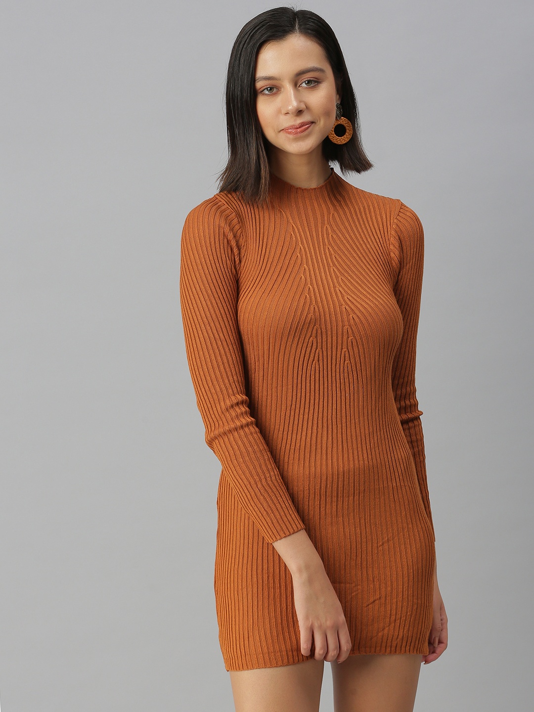 

SHOWOFF Brown Striped Sweater Mini Dress