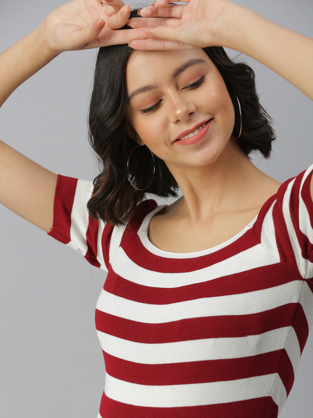 

SHOWOFF Maroon Striped A-Line Dress