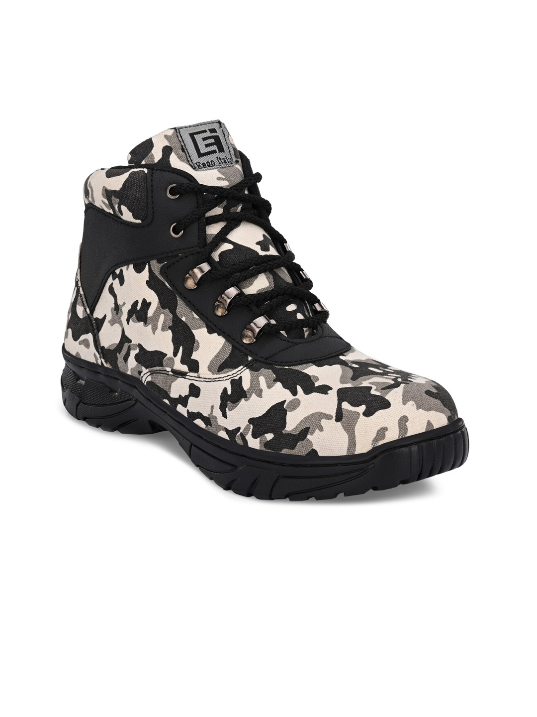 

Eego Italy Men Beige & Black Printed Military Boots