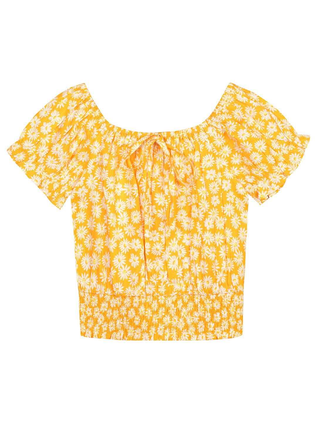 

Budding Bees Yellow Tropical Mandarin Collar Top