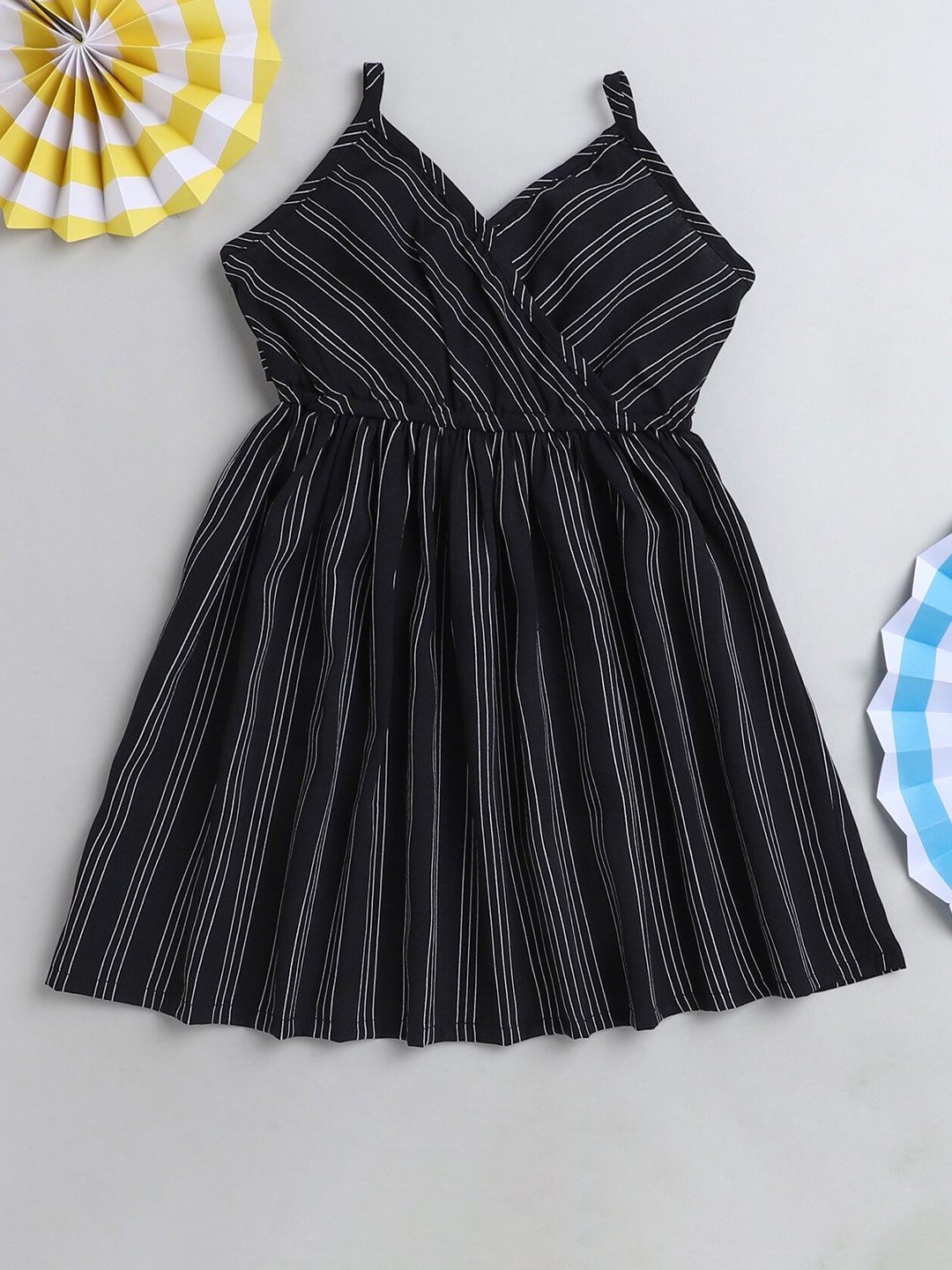 

taffykids Black & White Striped Crepe Dress