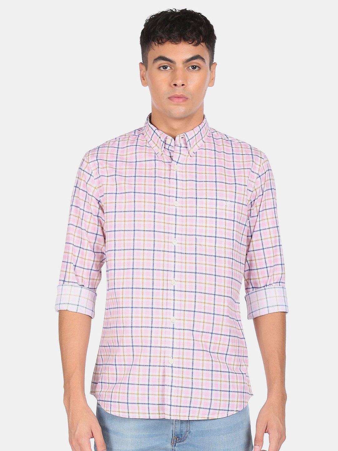 

Aeropostale Men Pink Checked Casual Shirt