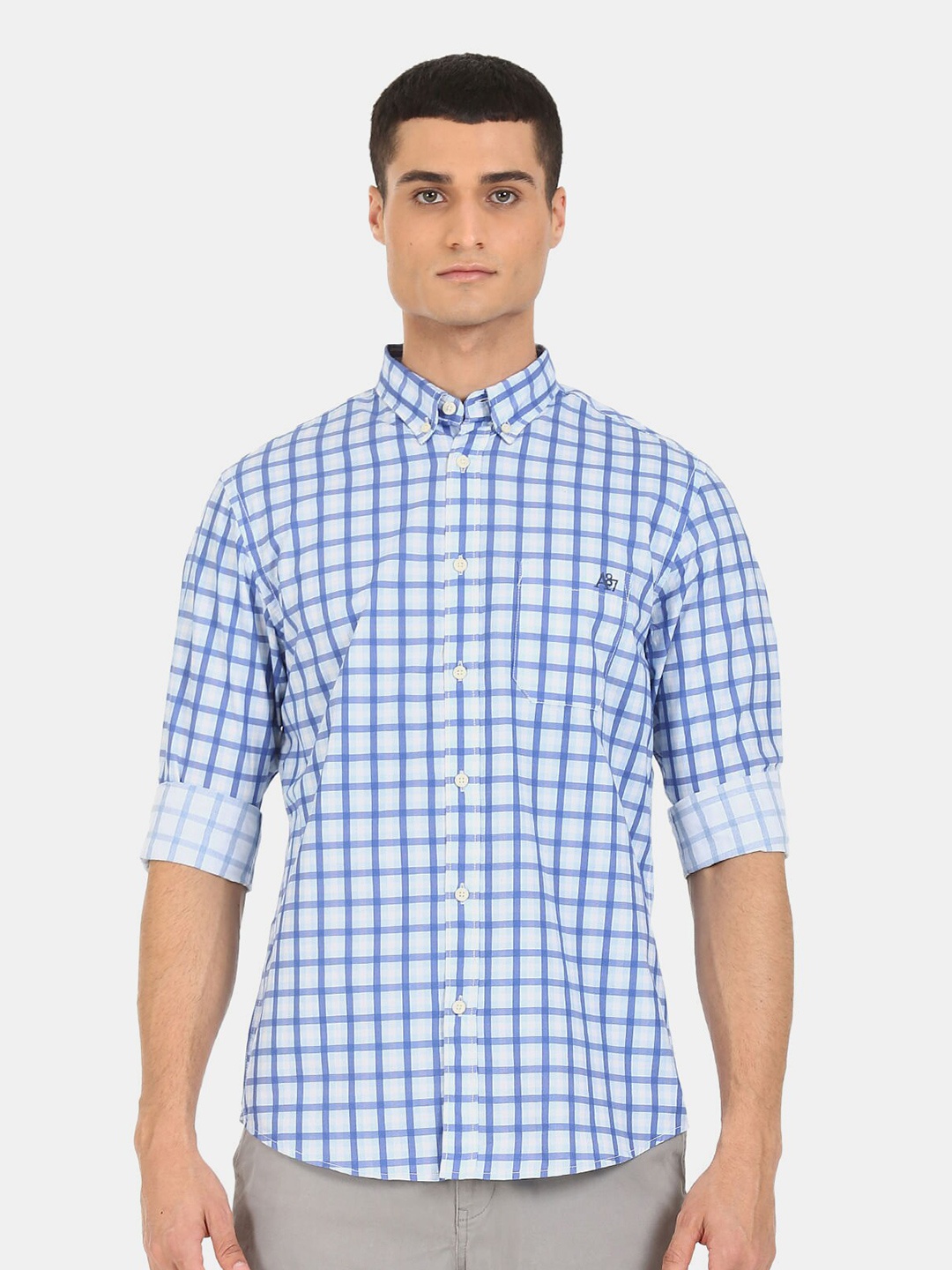 

Aeropostale Men Blue Checked Casual Shirt