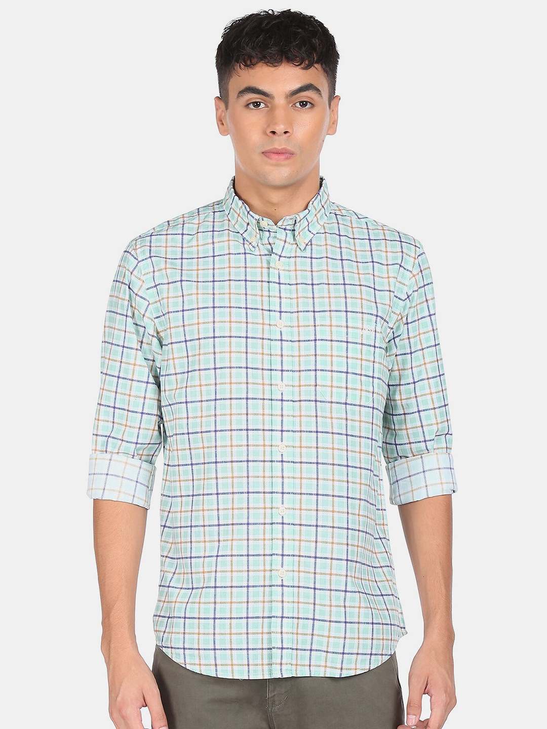 

Aeropostale Men Green Checked Casual Shirt