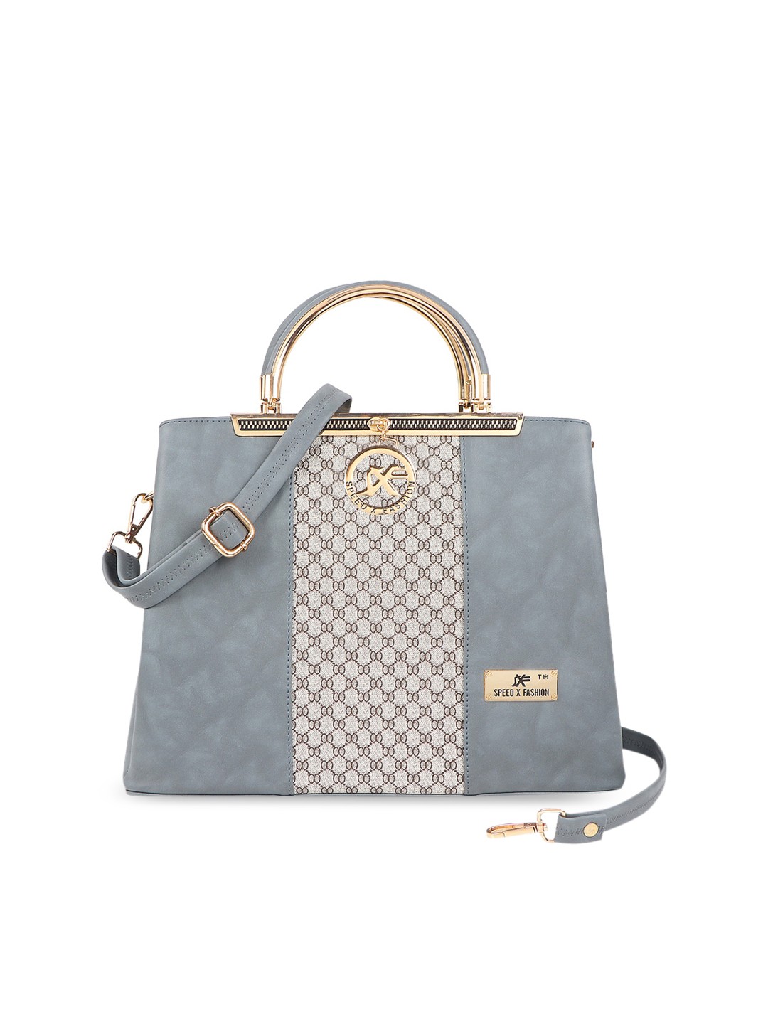 

SXF SPEED X FASHION Grey PU Structured Handheld Bag with Applique