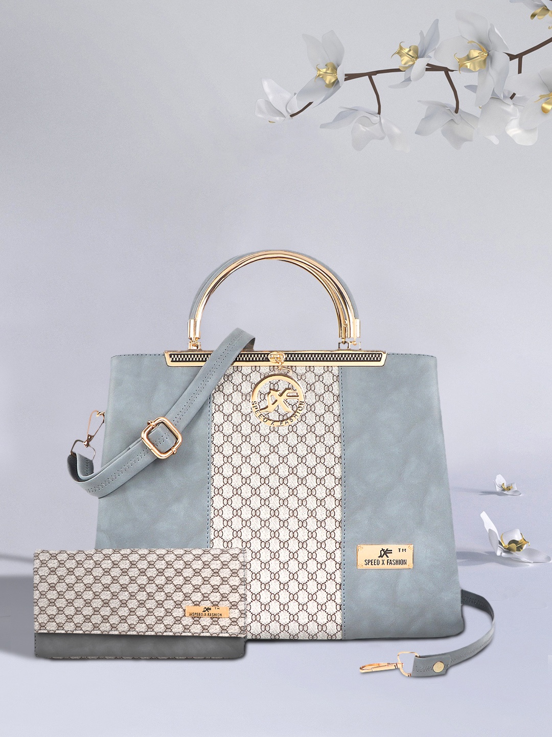 

SXF SPEED X FASHION Grey PU Structured Handheld Bag with Quilted