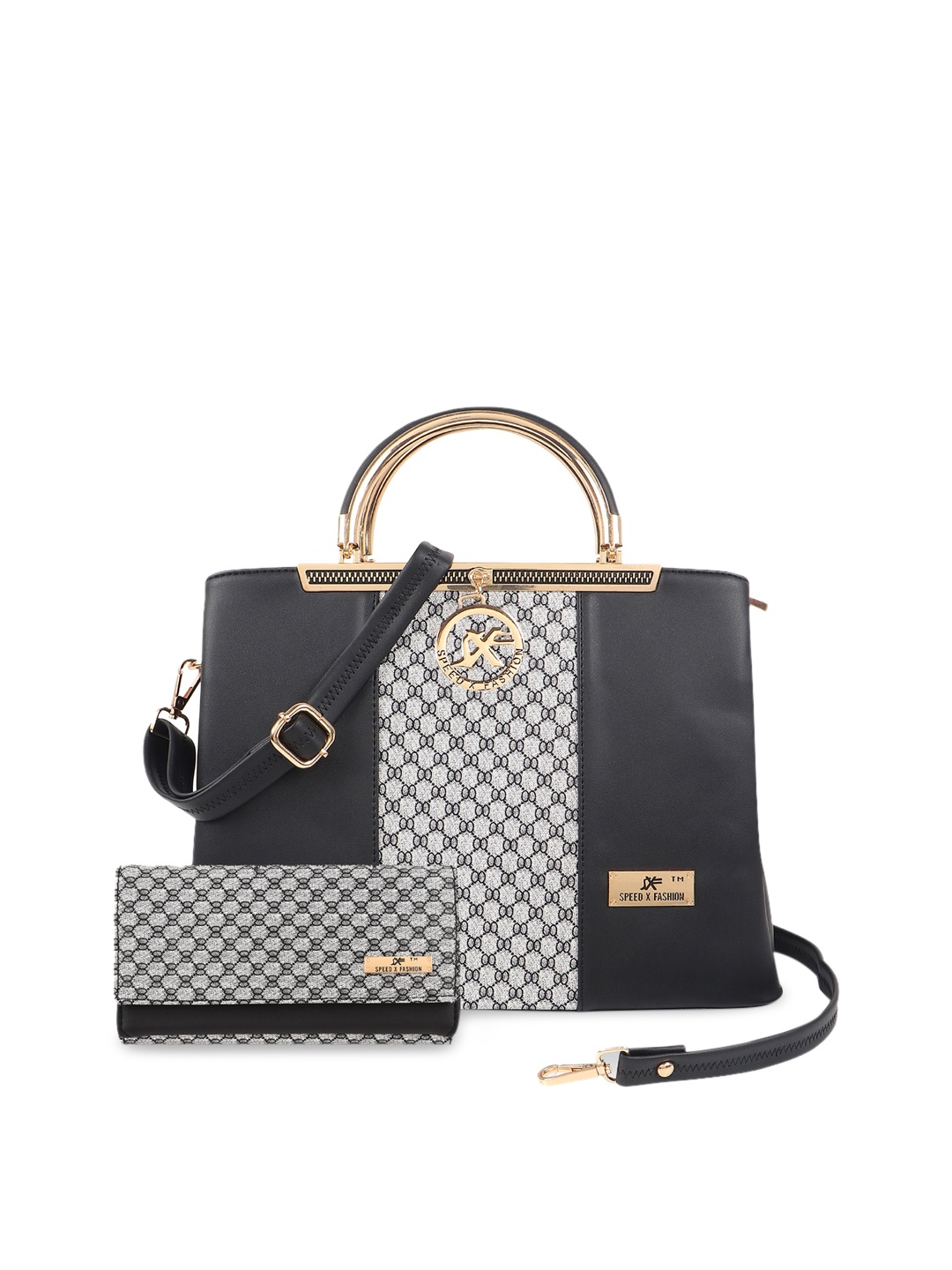 

SXF SPEED X FASHION Black PU Structured Handheld Bag with Quilted
