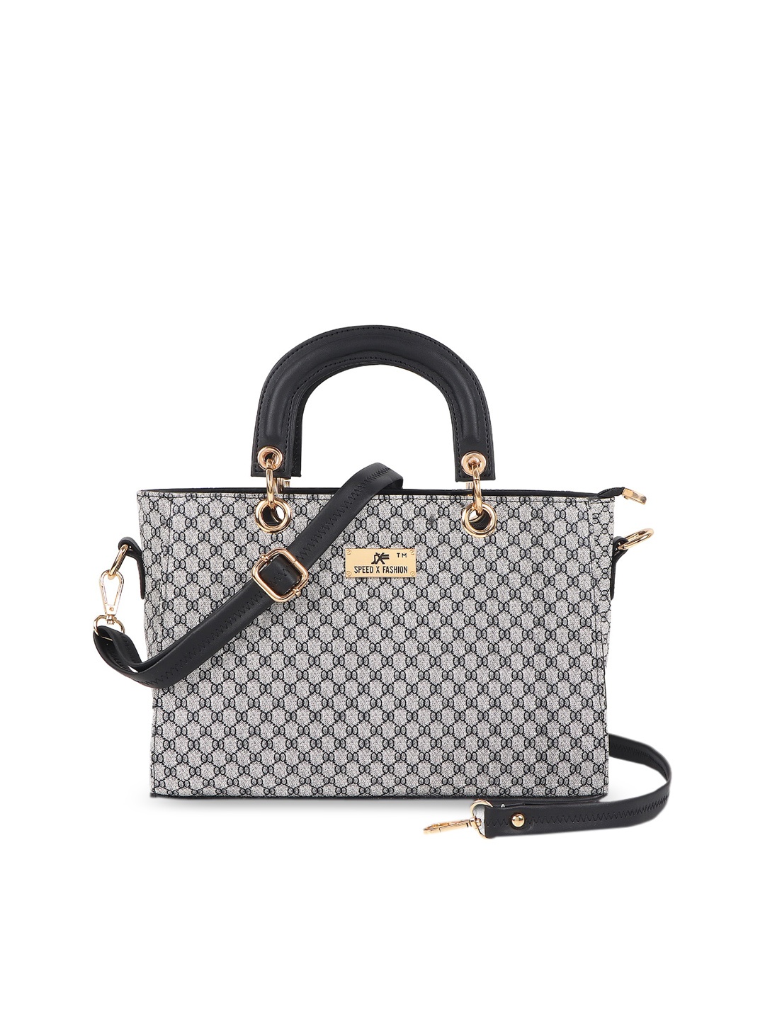 

SXF SPEED X FASHION Black PU Structured Handheld Bag
