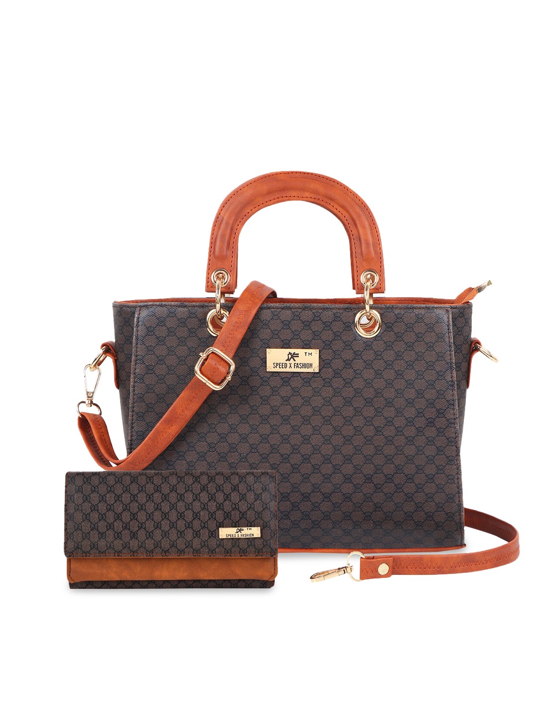 

SXF SPEED X FASHION Tan PU Structured Handheld Bag with Bow Detail
