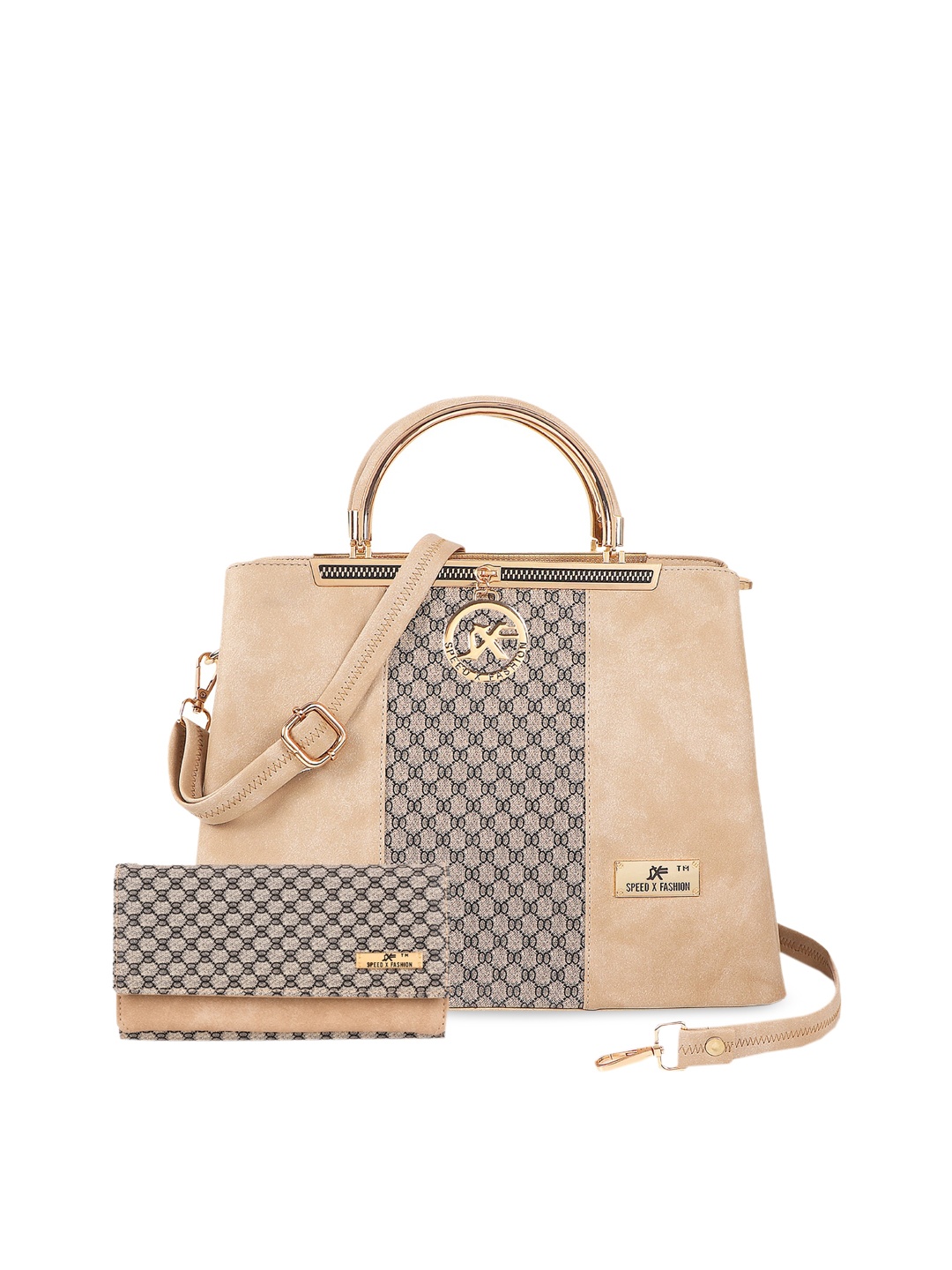 

SXF SPEED X FASHION Cream-Coloured PU Structured Handheld Bag with Cut Work