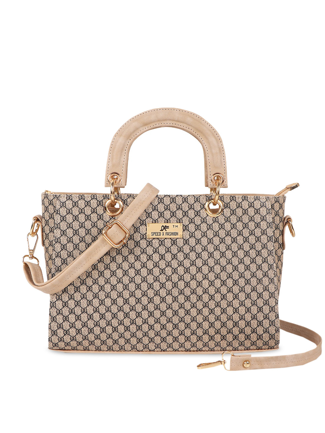 

SXF SPEED X FASHION Cream-Coloured PU Oversized Structured Handheld Bag with Quilted