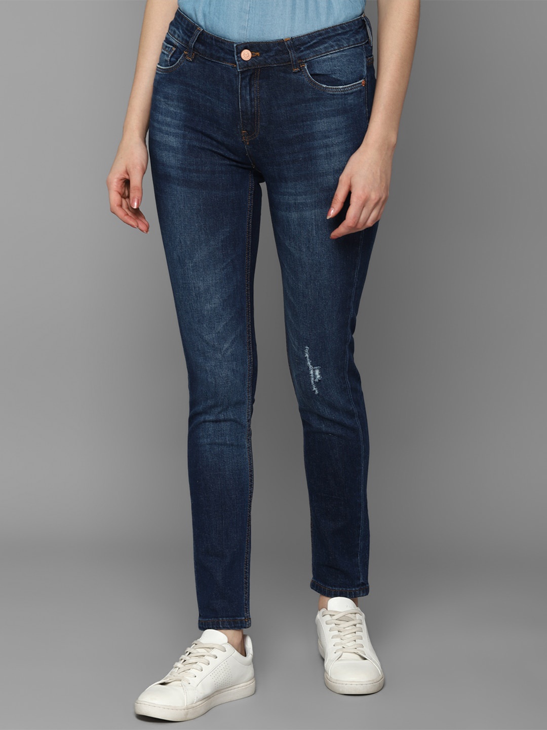 

Allen Solly Woman Women Navy Blue Slim Fit Low Distress Light Fade Jeans