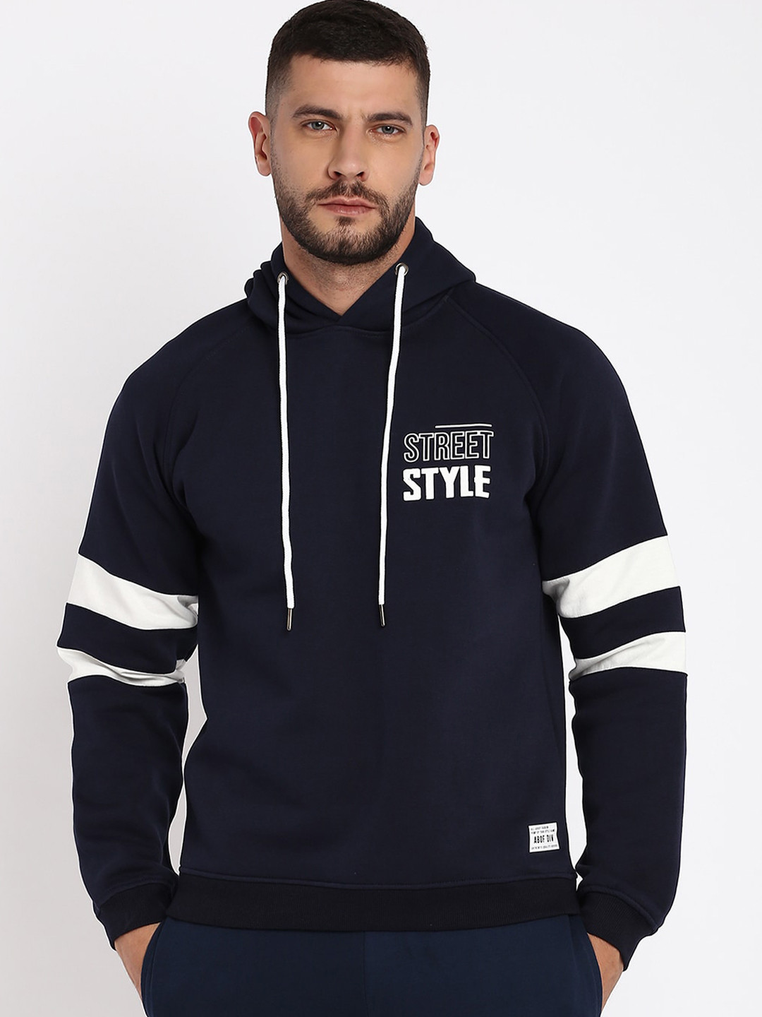 

abof Men Navy Blue Hooded Sweatshirt