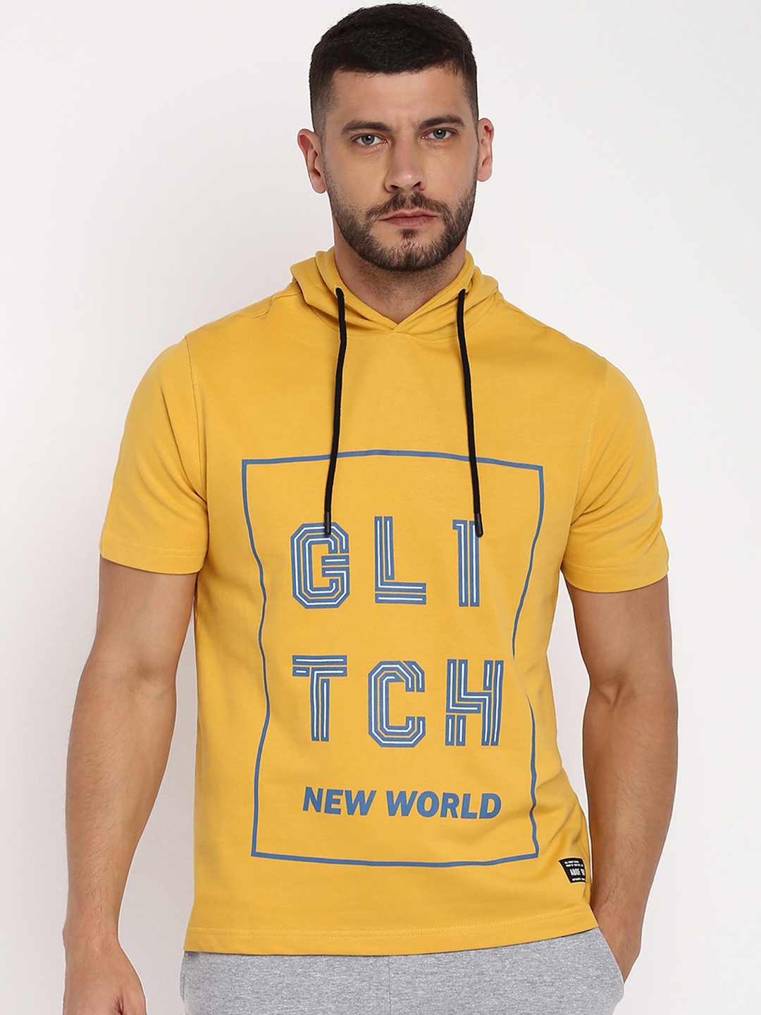 

abof Men Yellow Printed Hooded Sweatshirt
