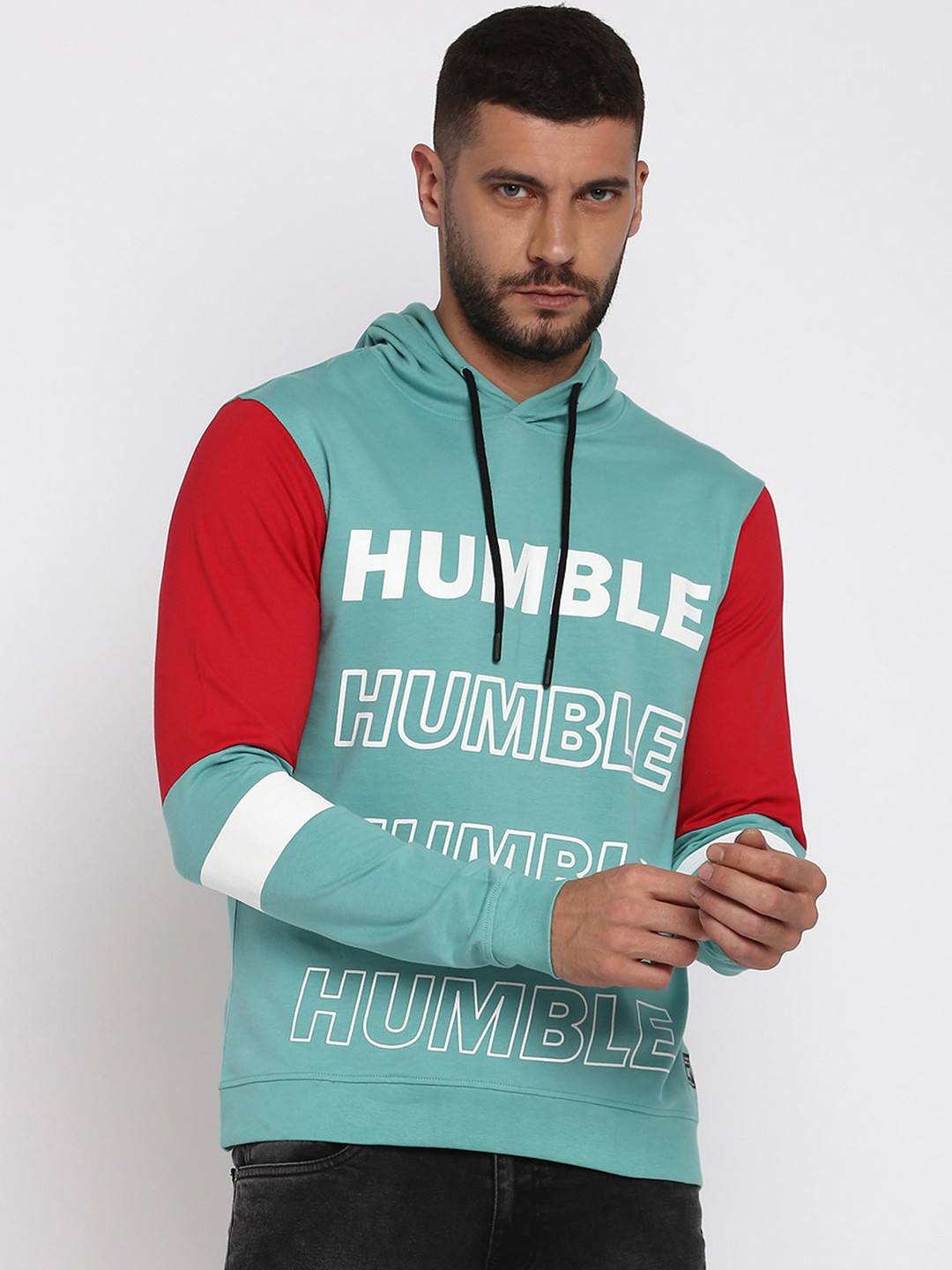 

abof Men Green Printed Hooded Sweatshirt