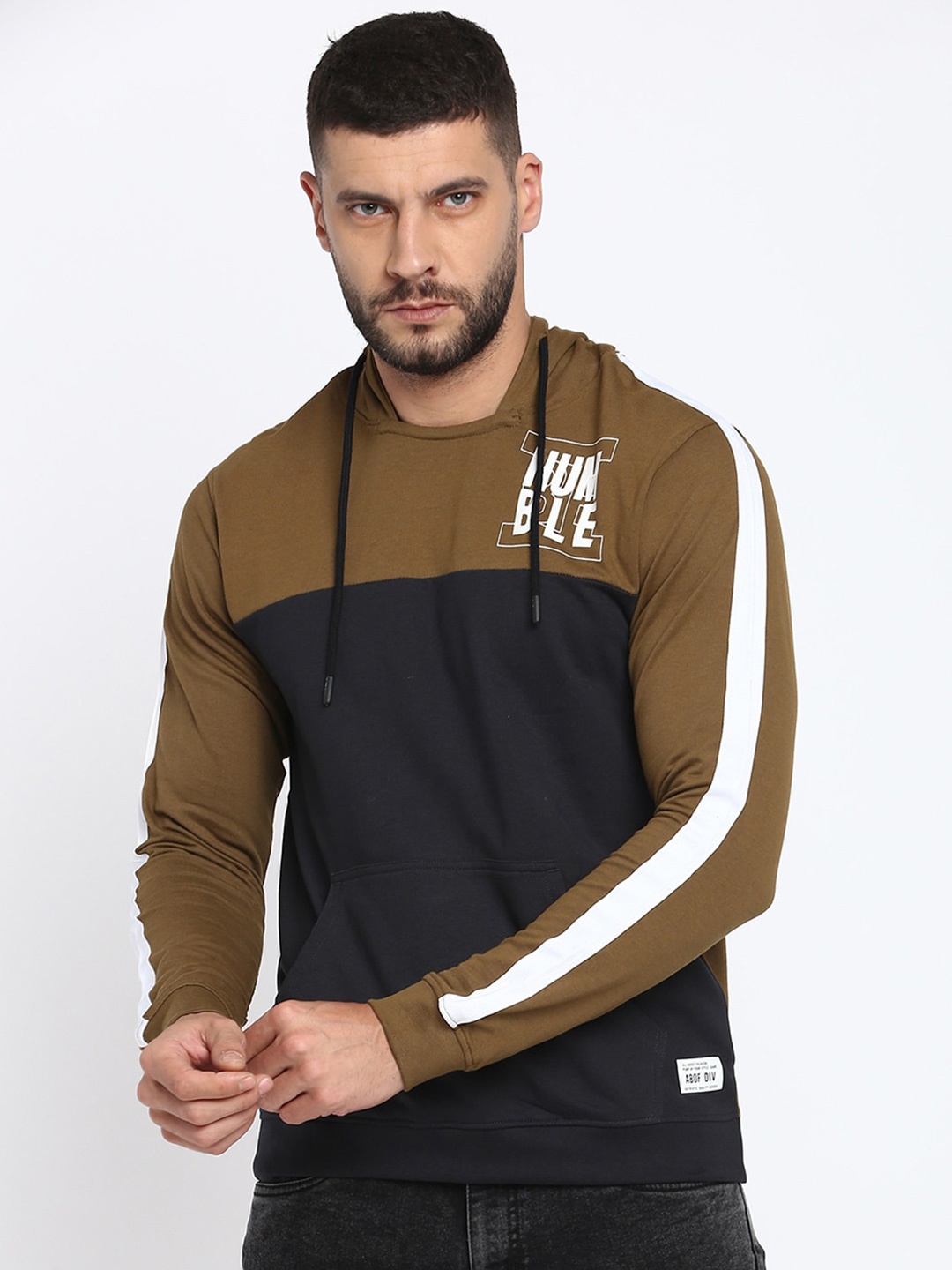 

abof Men Black Colourblocked Hooded Sweatshirt