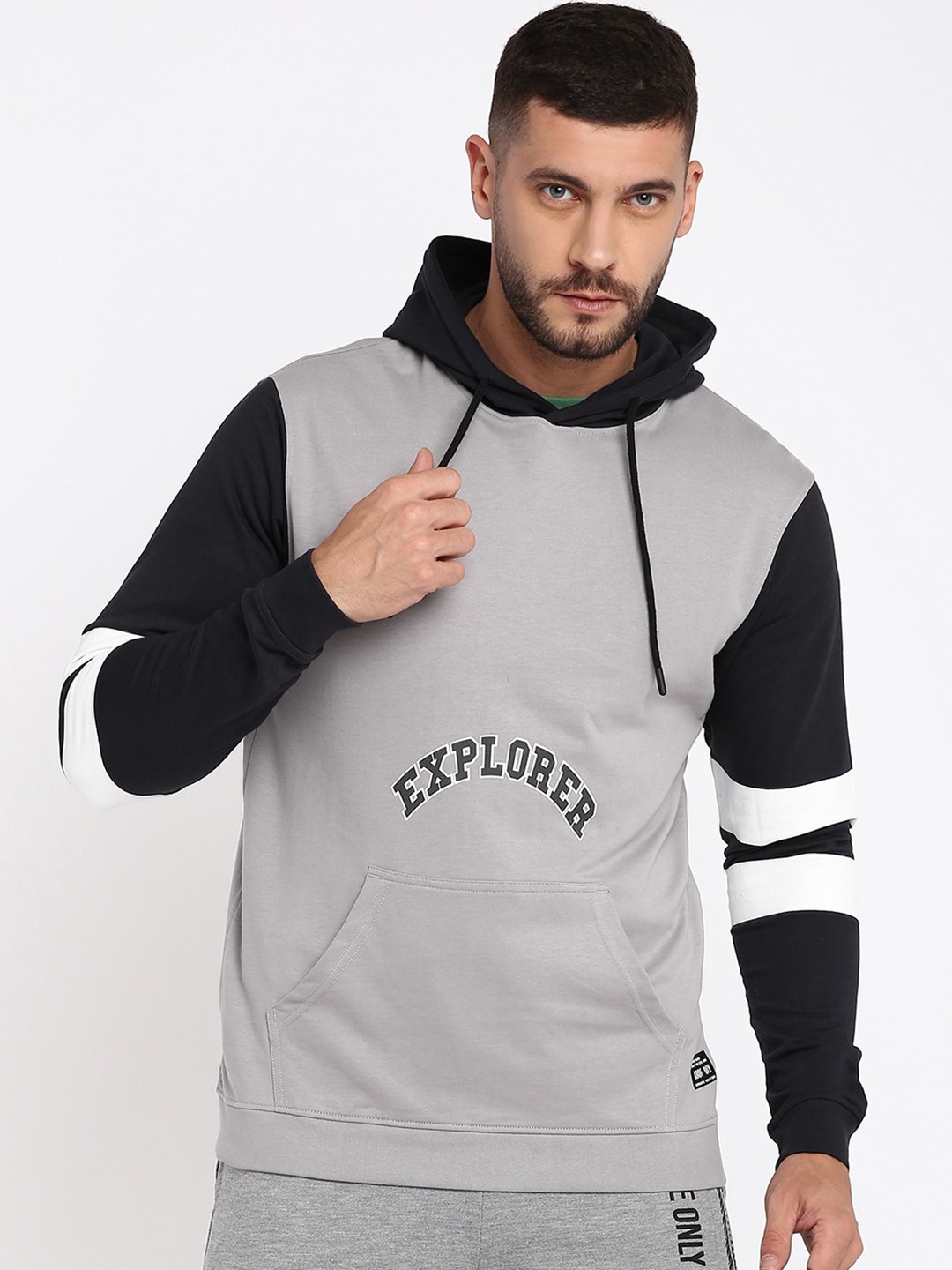 

abof Men Grey Hooded Sweatshirt