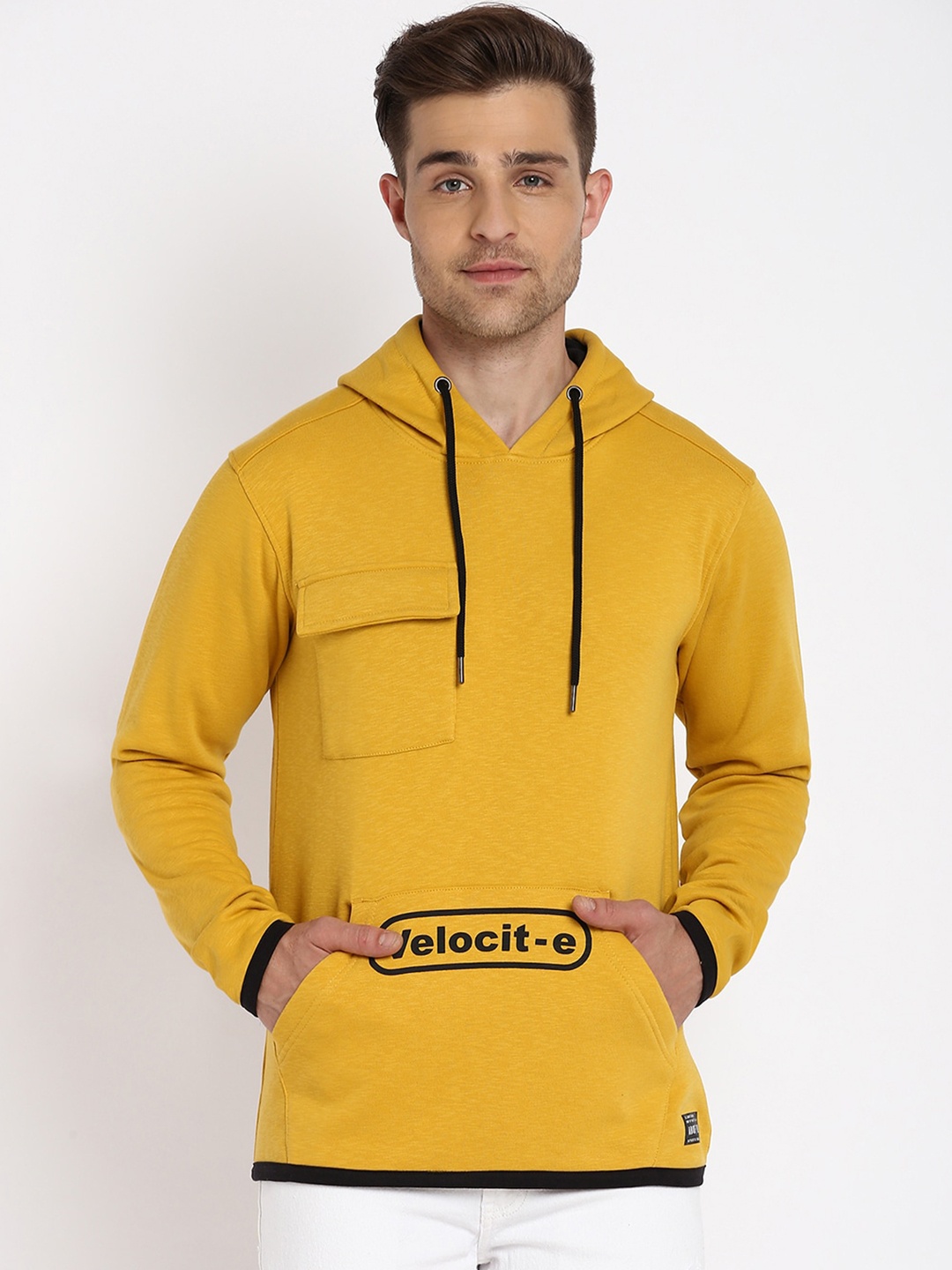 

abof Men Yellow Hooded Sweatshirt